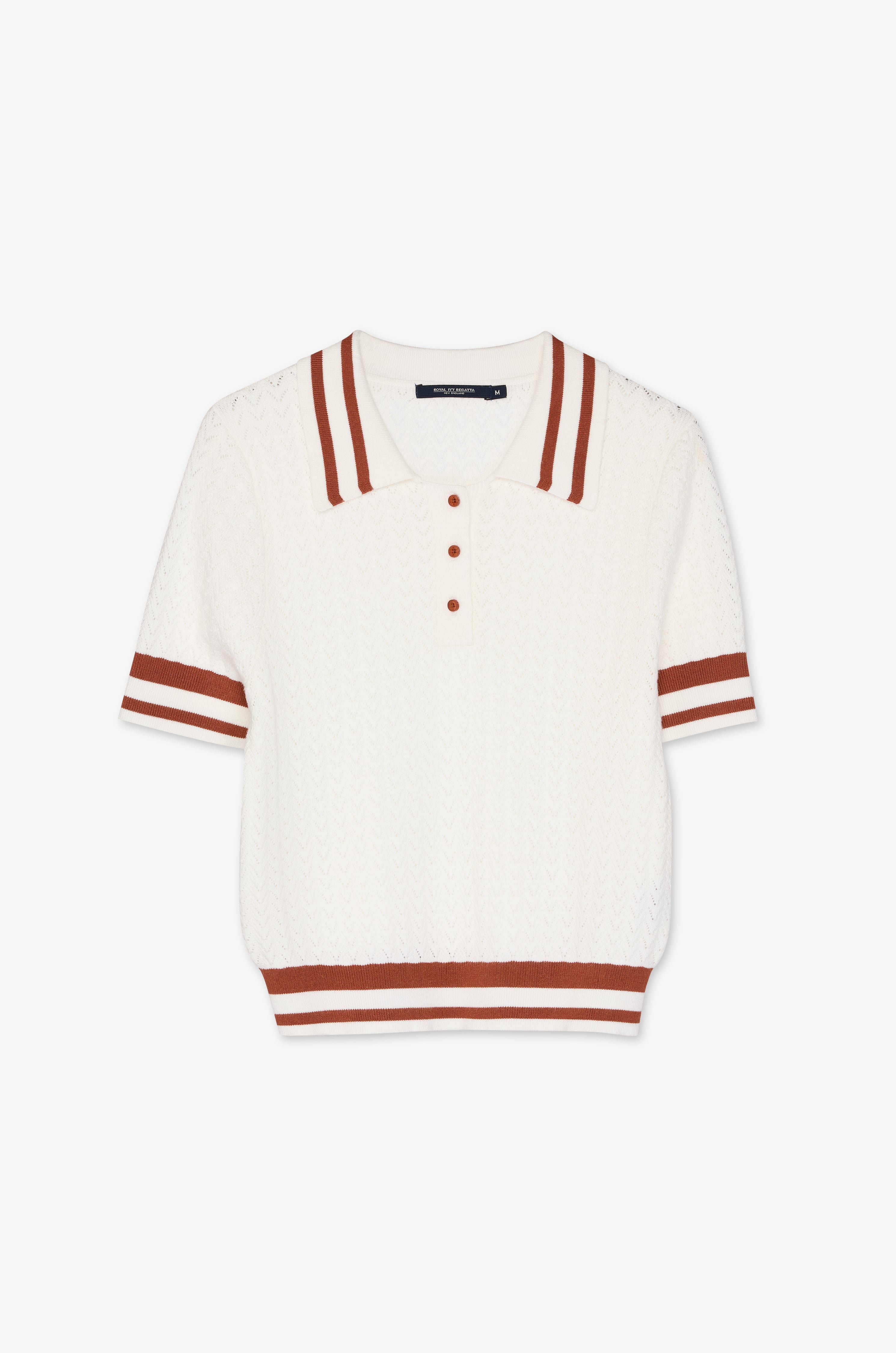 Contrast Stripe Openwork Knit Polo Cream