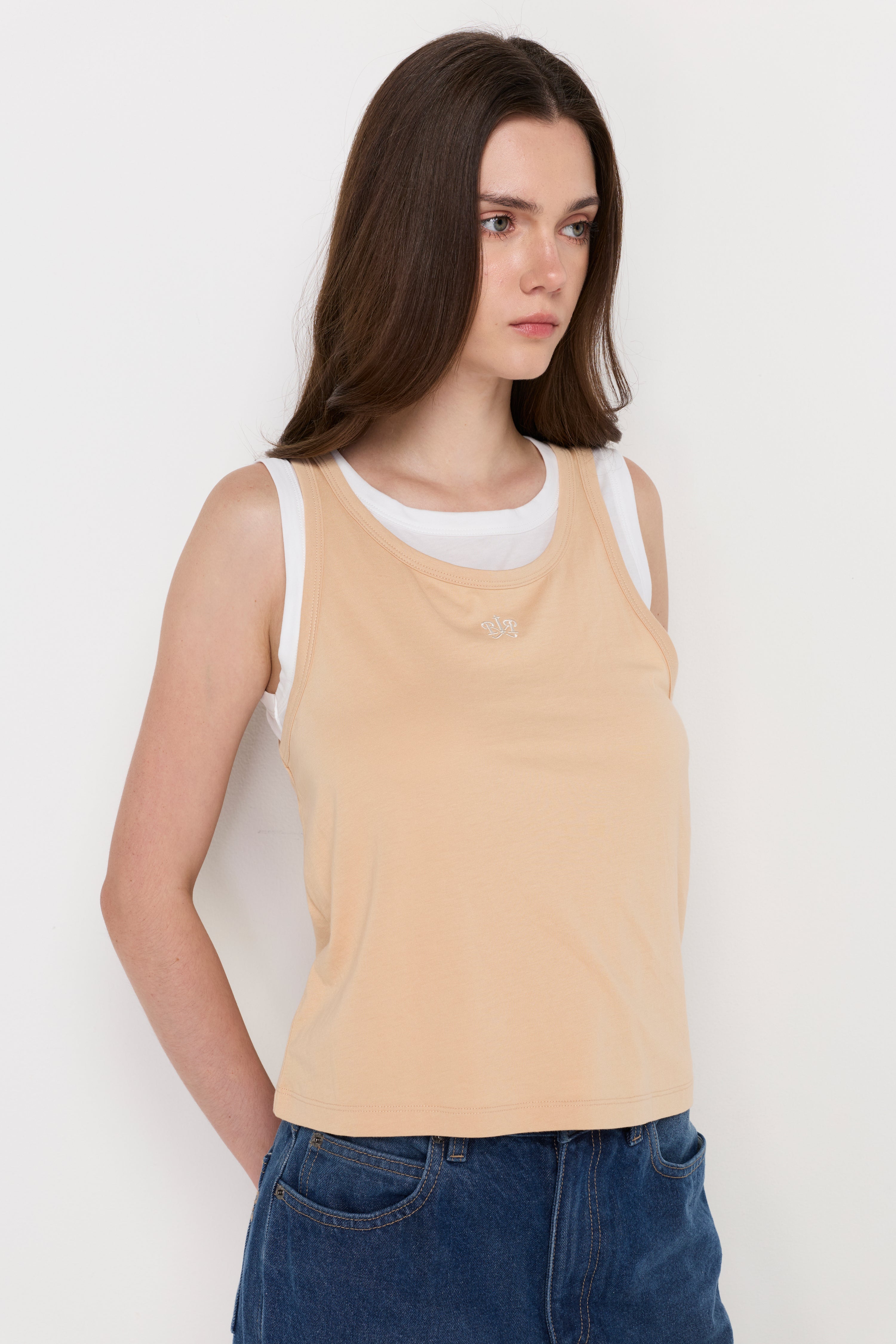 Signature Knit Tank Top Light Beige