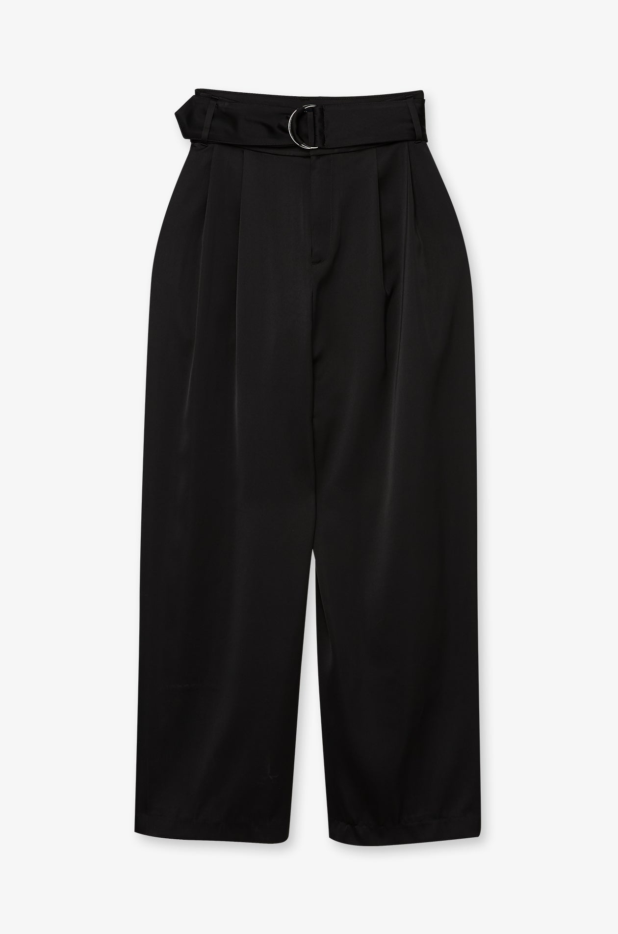 Double-Ring Belted Wide-Leg Trousers Black