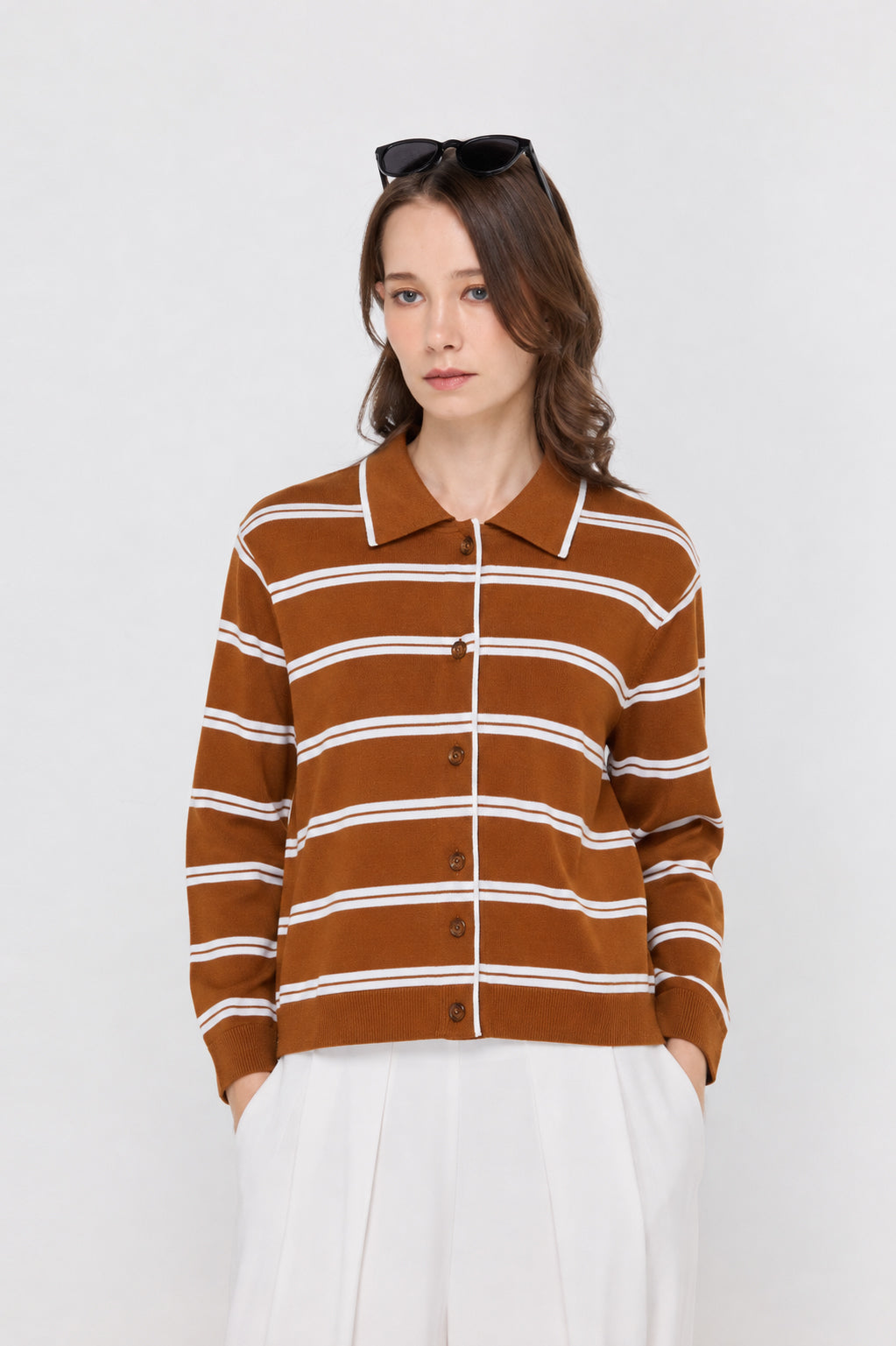 Breton Stripe Knit Cardigan Striped Brown
