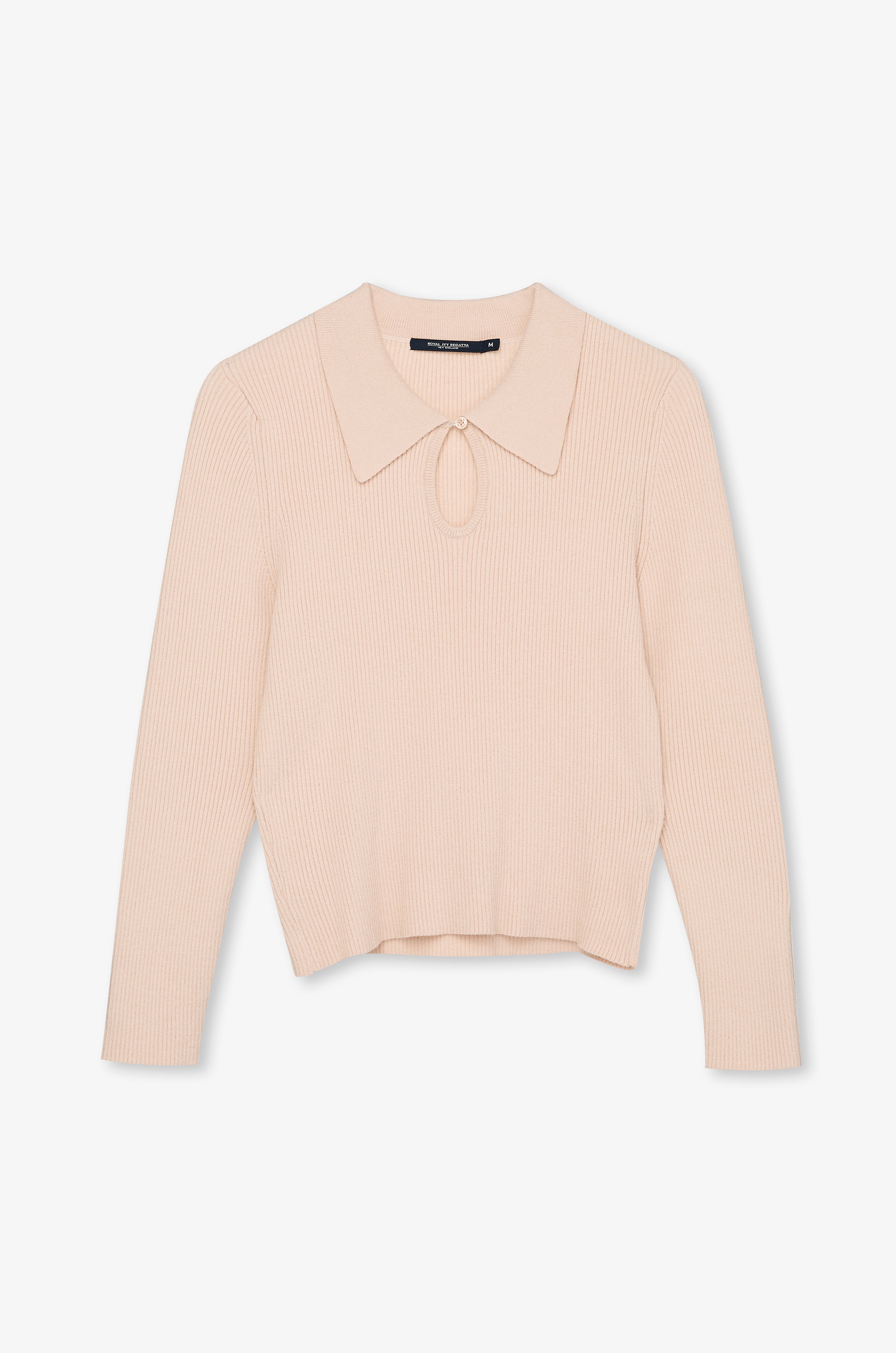 Keyhole Collar Textured Knit Top Cream