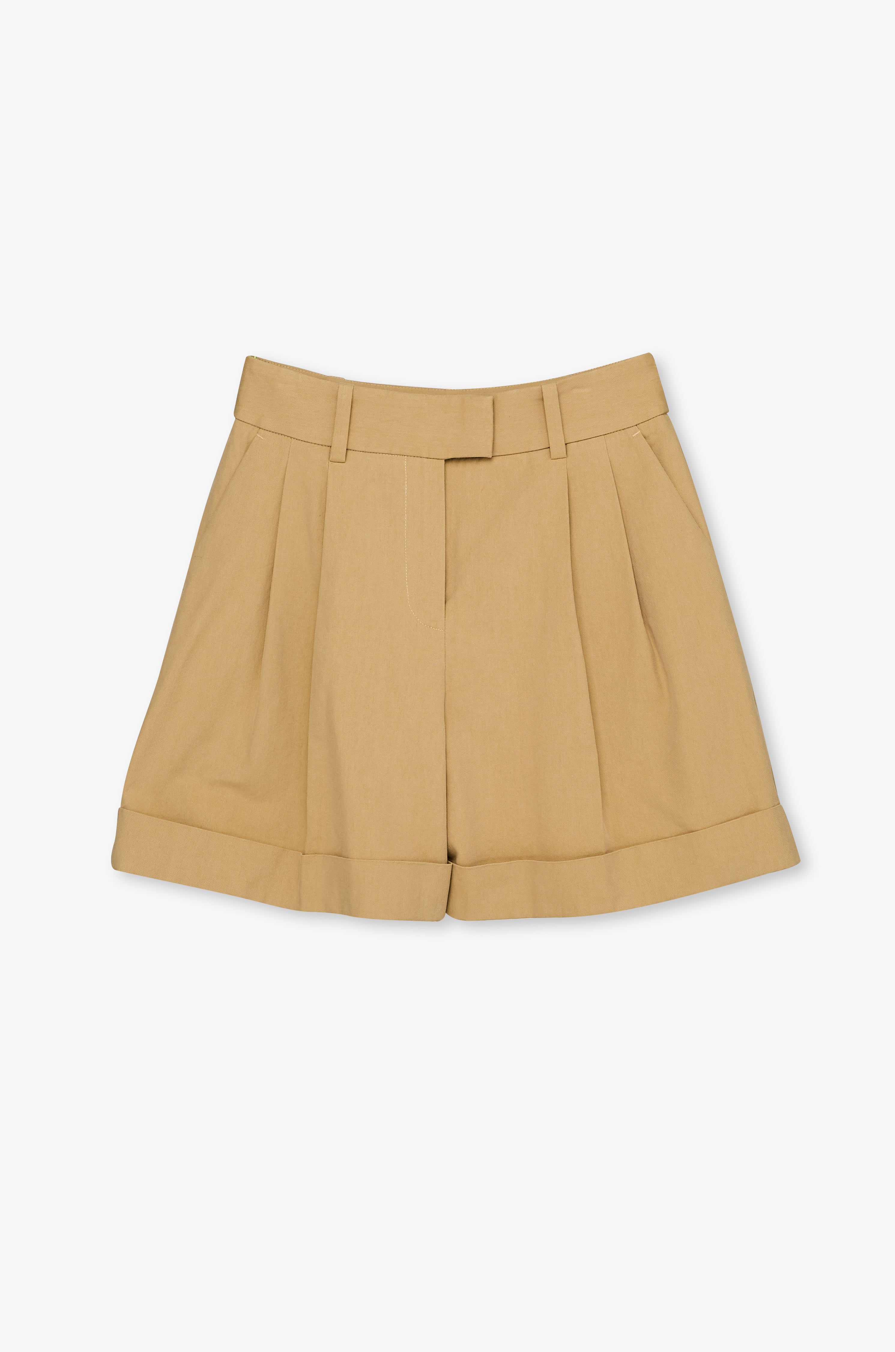 Textured Pleated Wide-Leg Shorts Beige