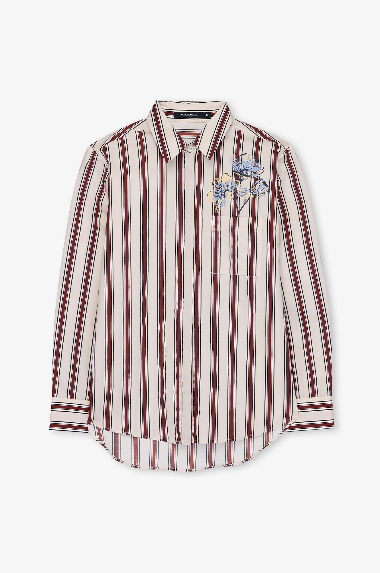 Striped Floral Embroidered Shirt Striped Brown