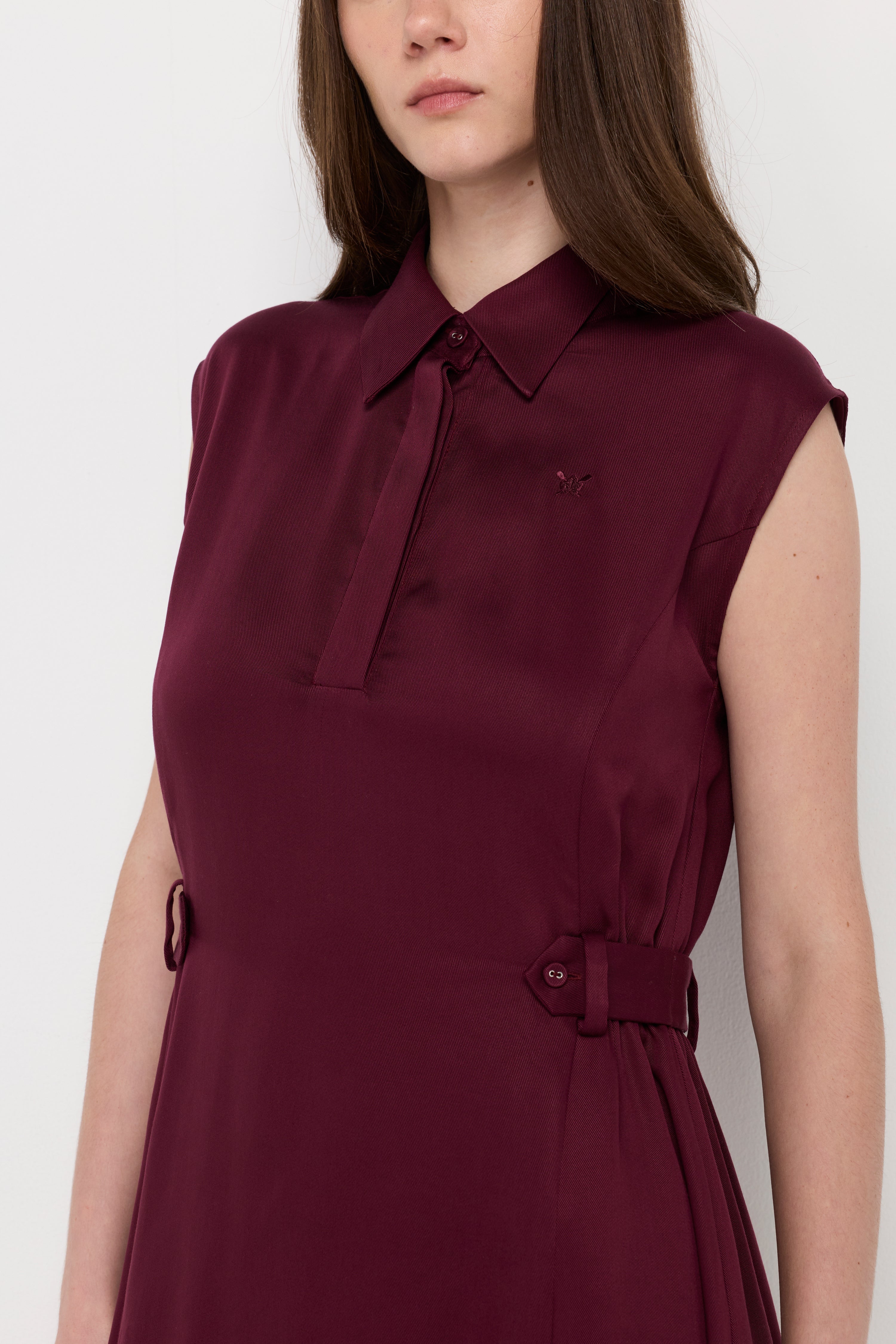 Side-Buckle A-Line Midi Dress Dark Red