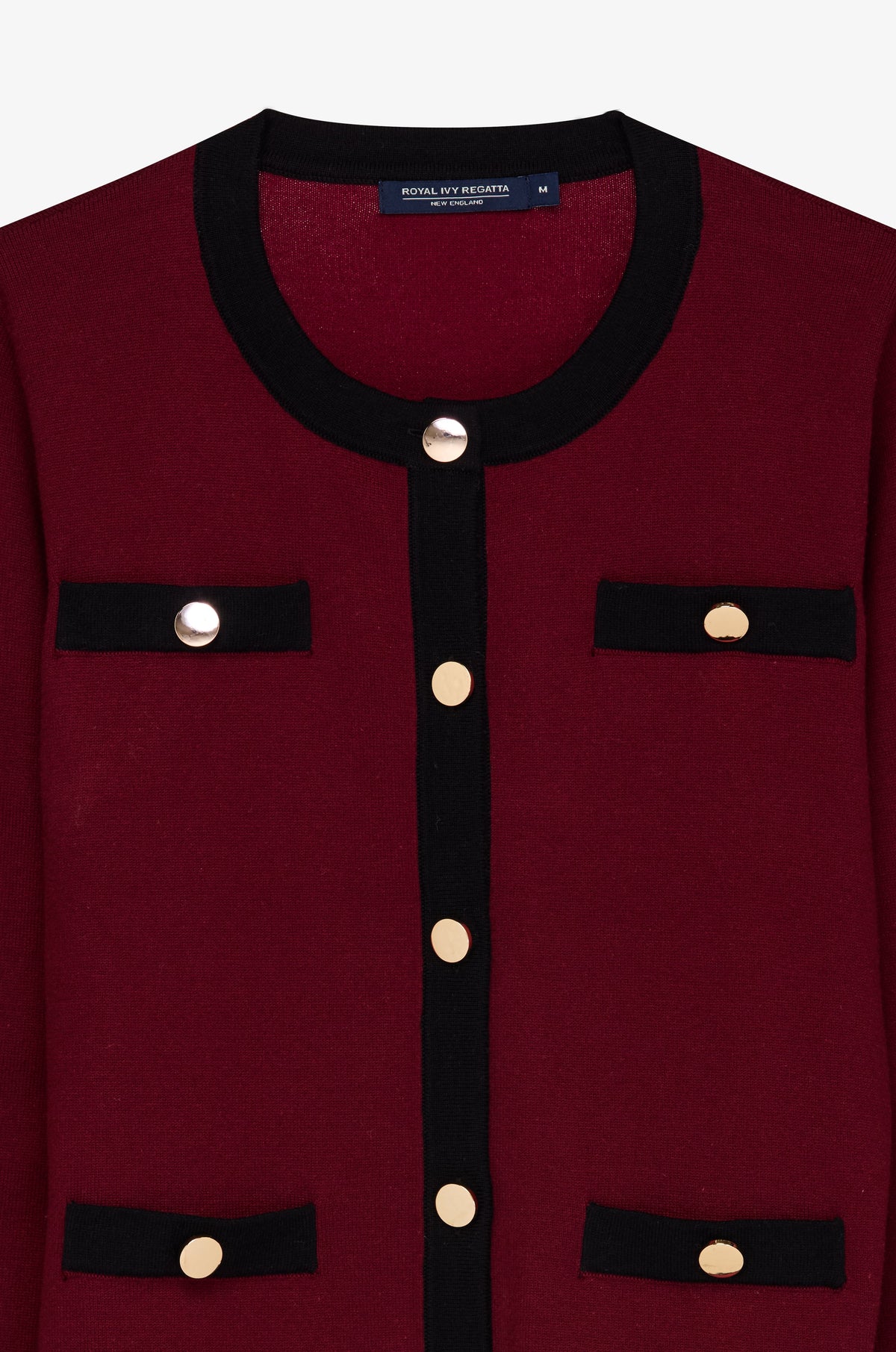 Contrast Pocket Crew Neck Cardigan