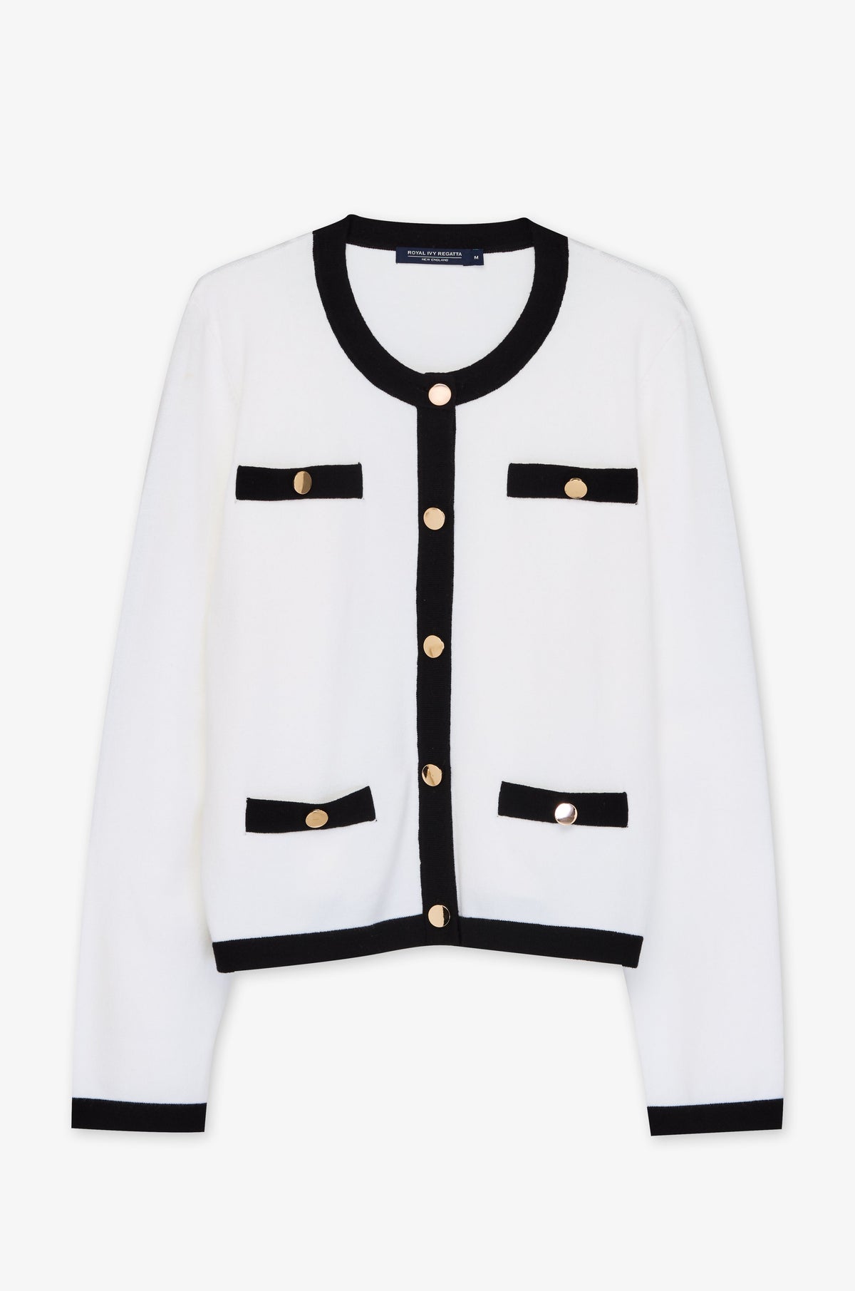 Contrast Pocket Crew Neck Cardigan