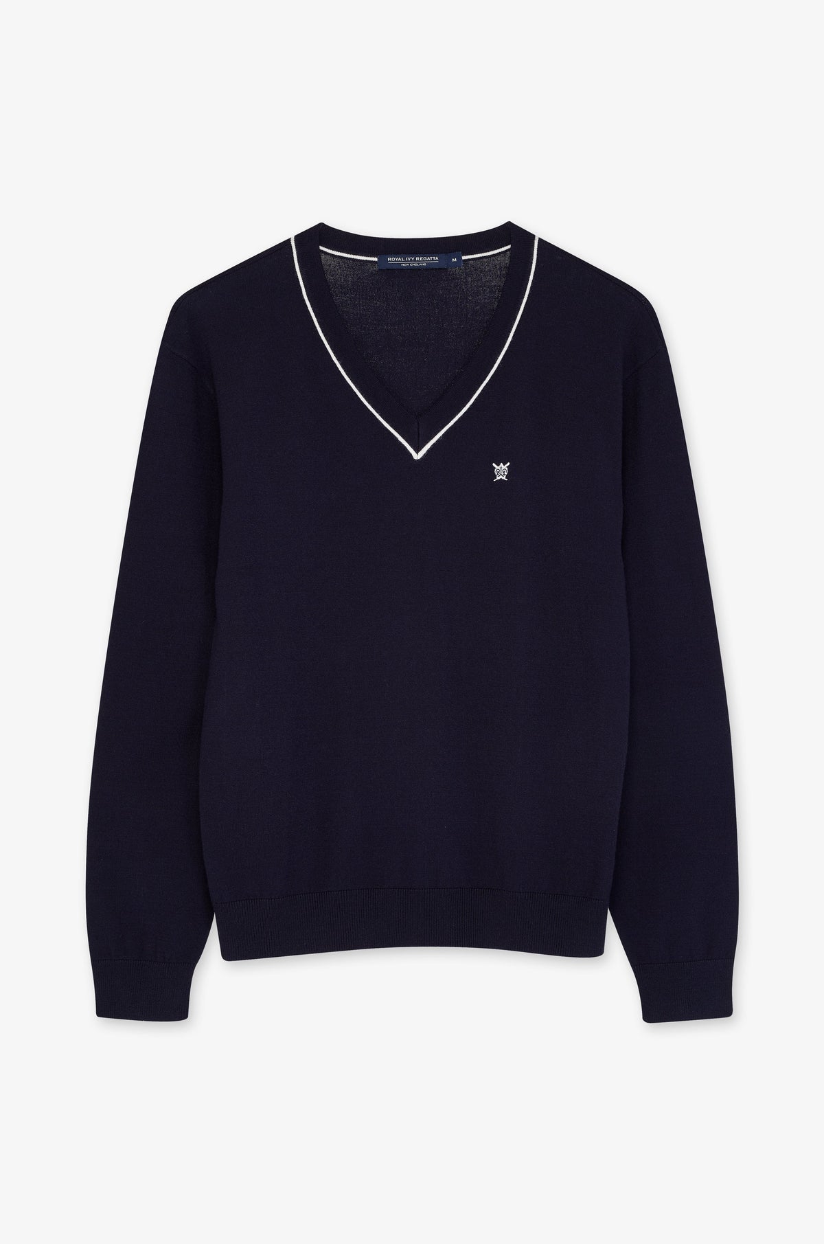 Tipped V Neck Long Sleeve Pullover