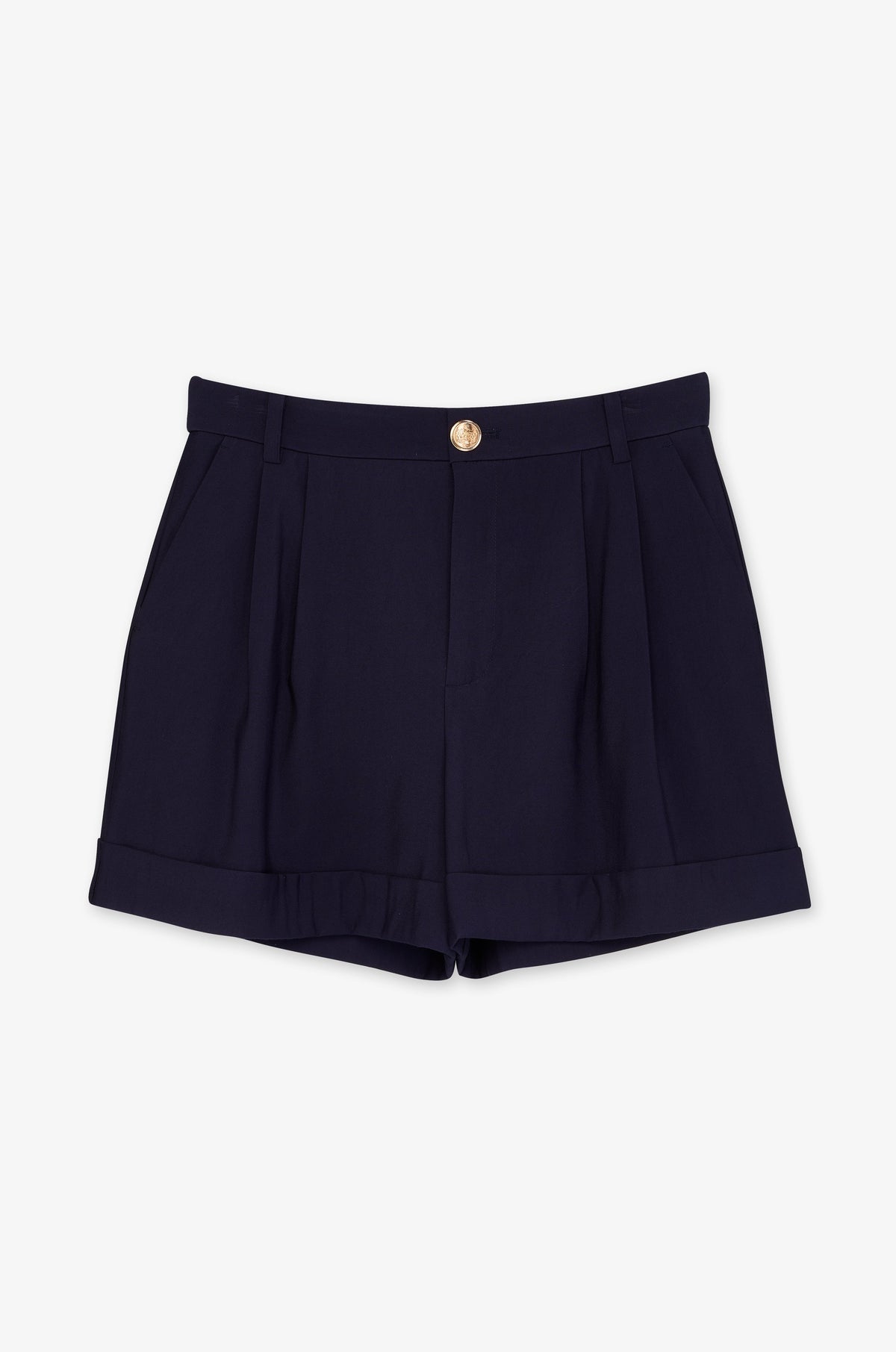 Pleated Front Turn Up Shorts