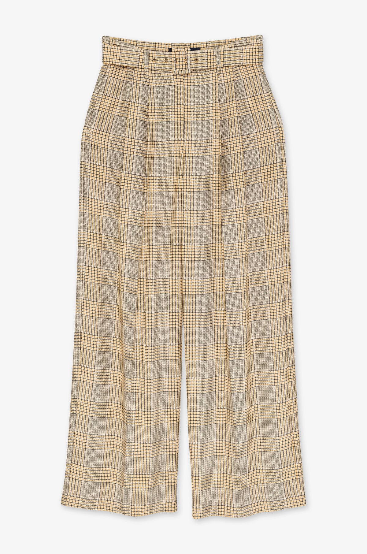 Belted Check Wide Leg Trousers
