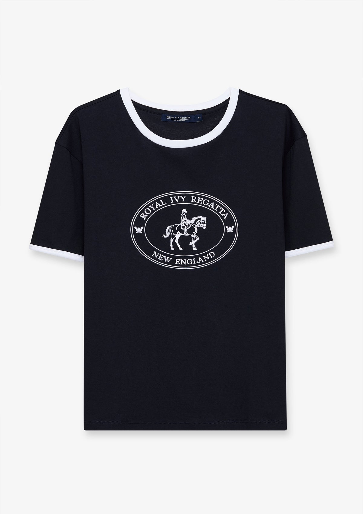 Emblem Print Contrast Trim T-Shirt