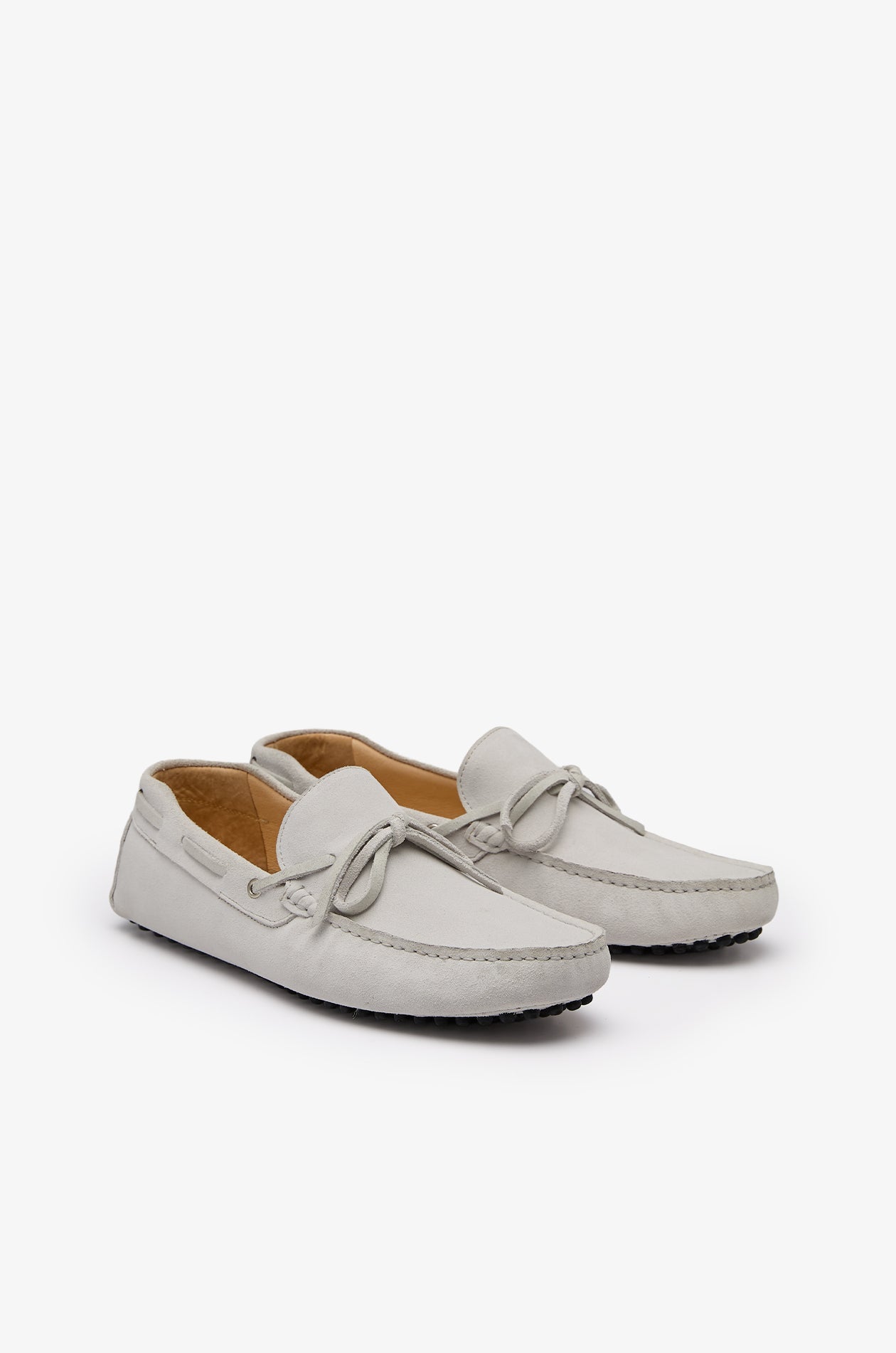 Suede Lace-Up Driving Loafers Light Grey