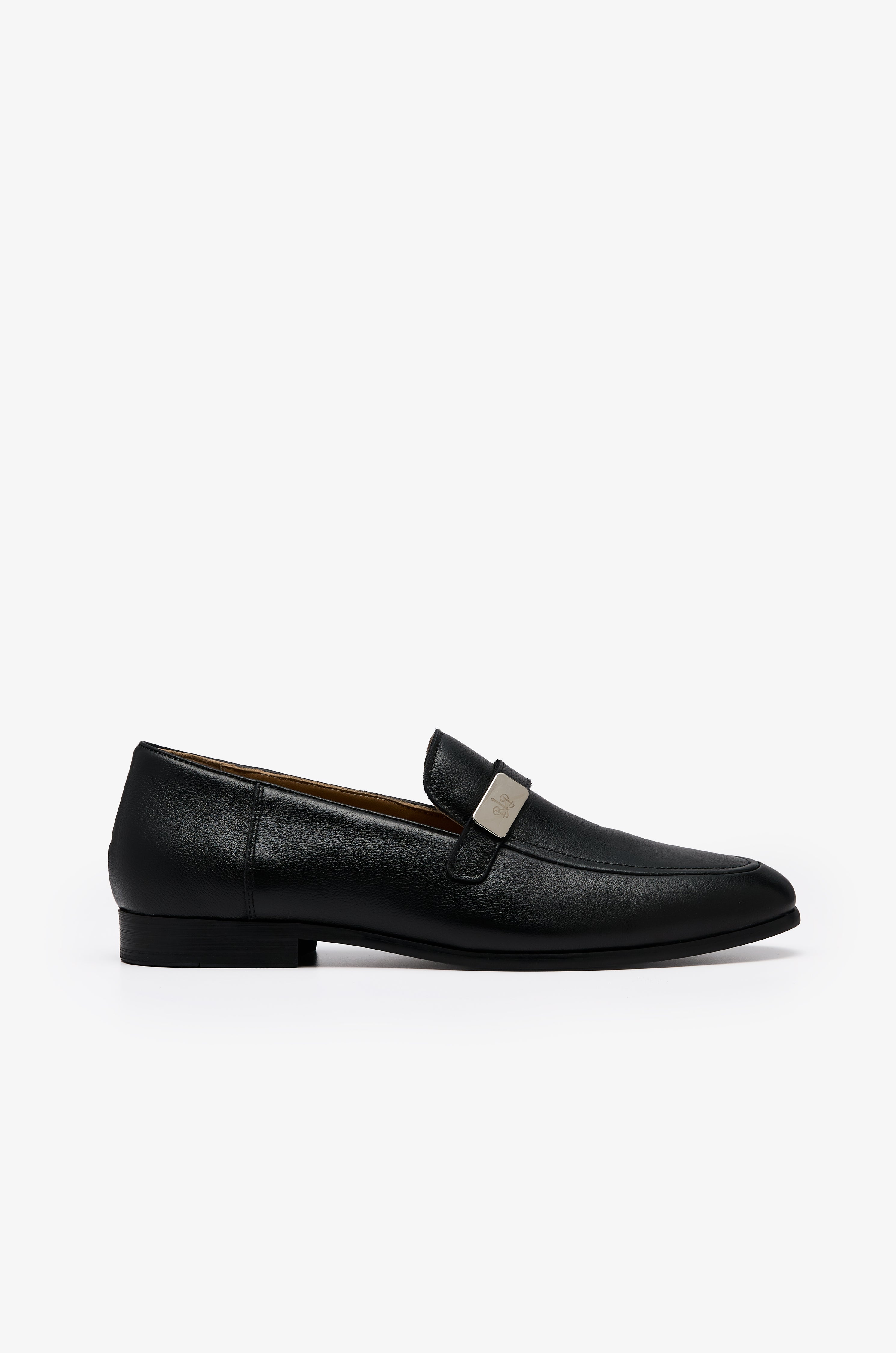 Silver Accent Leather Loafers Black