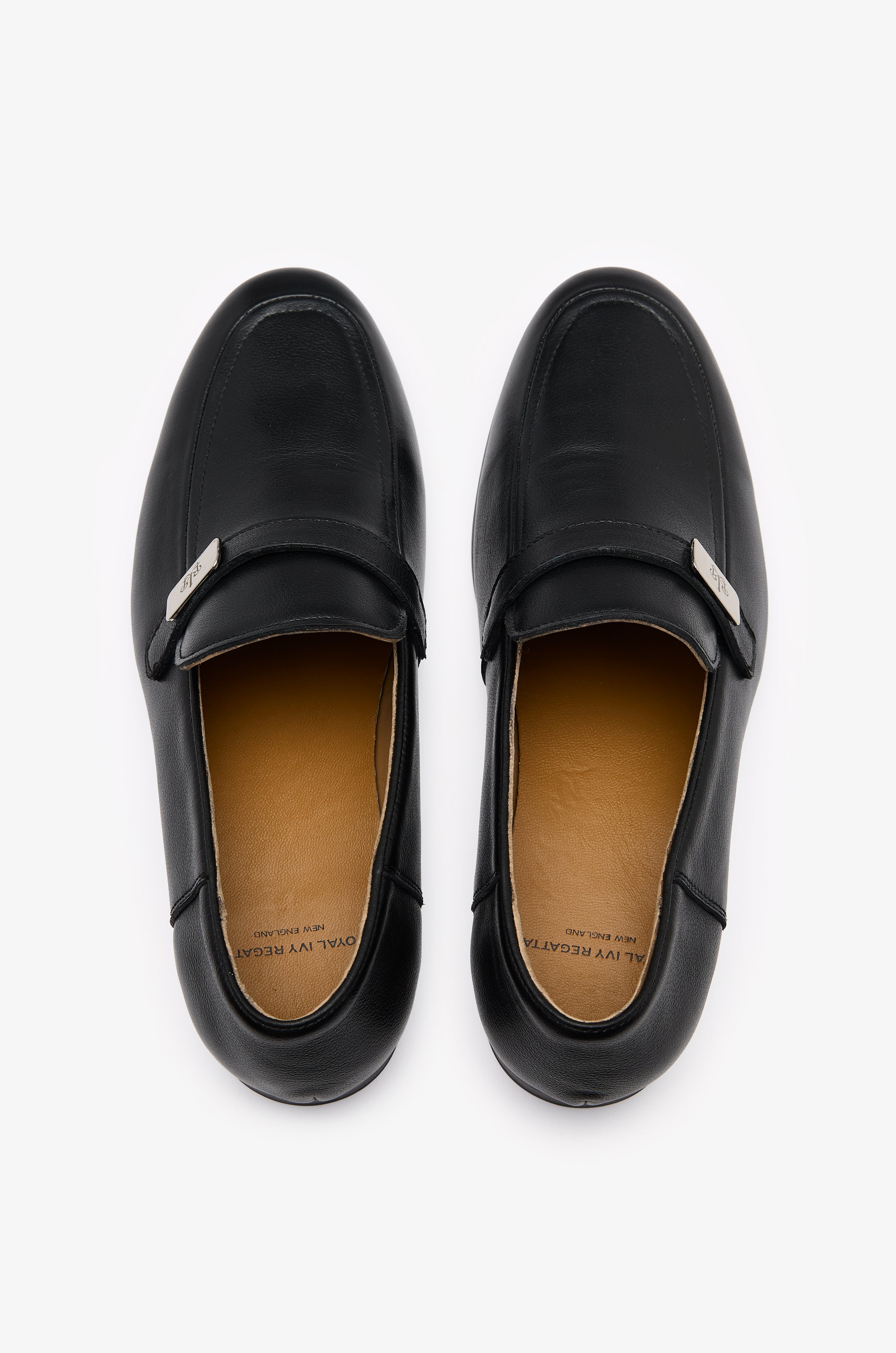 Silver Accent Leather Loafers Black