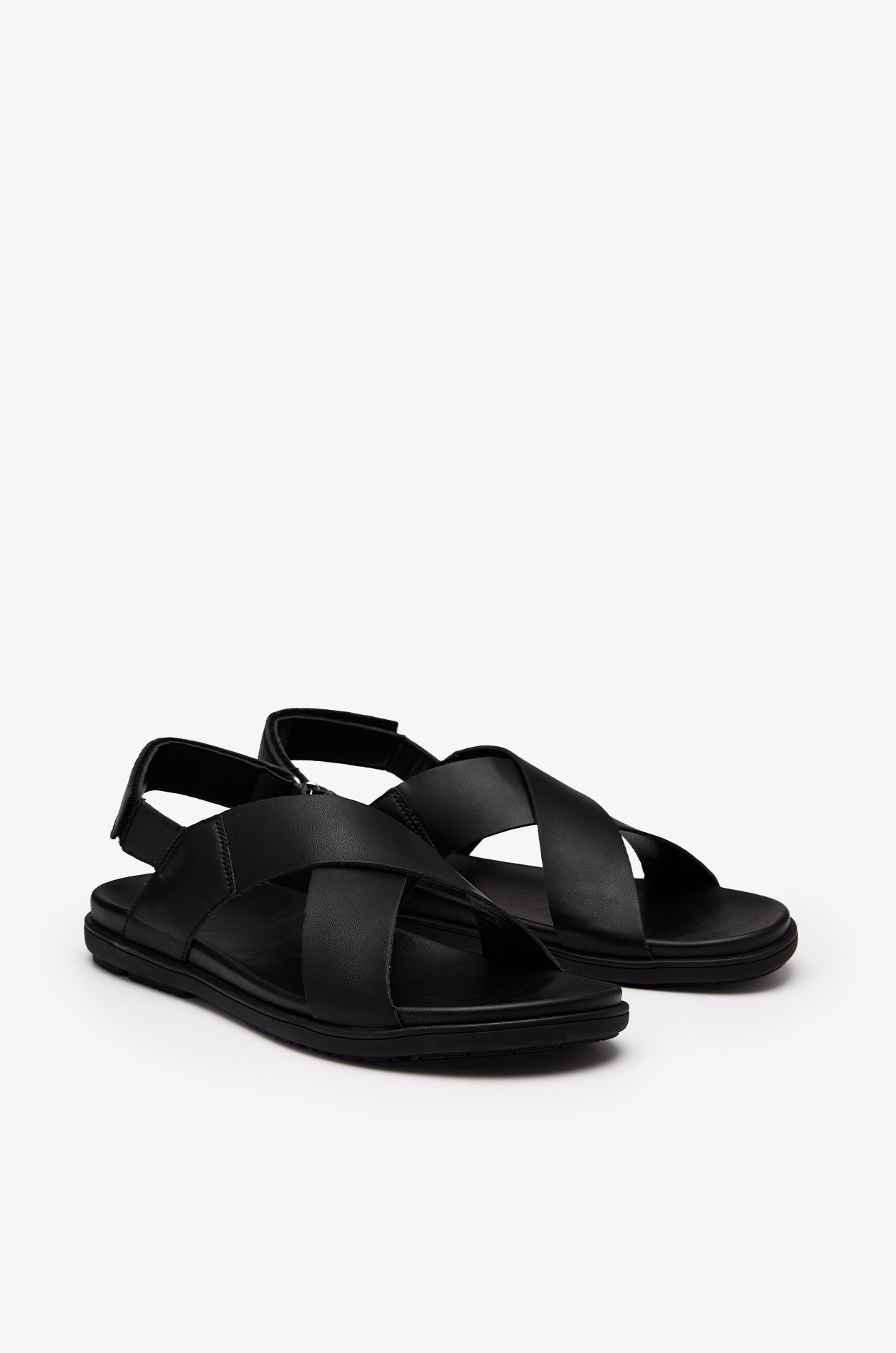 Cross-Strap Leather Sandals Black