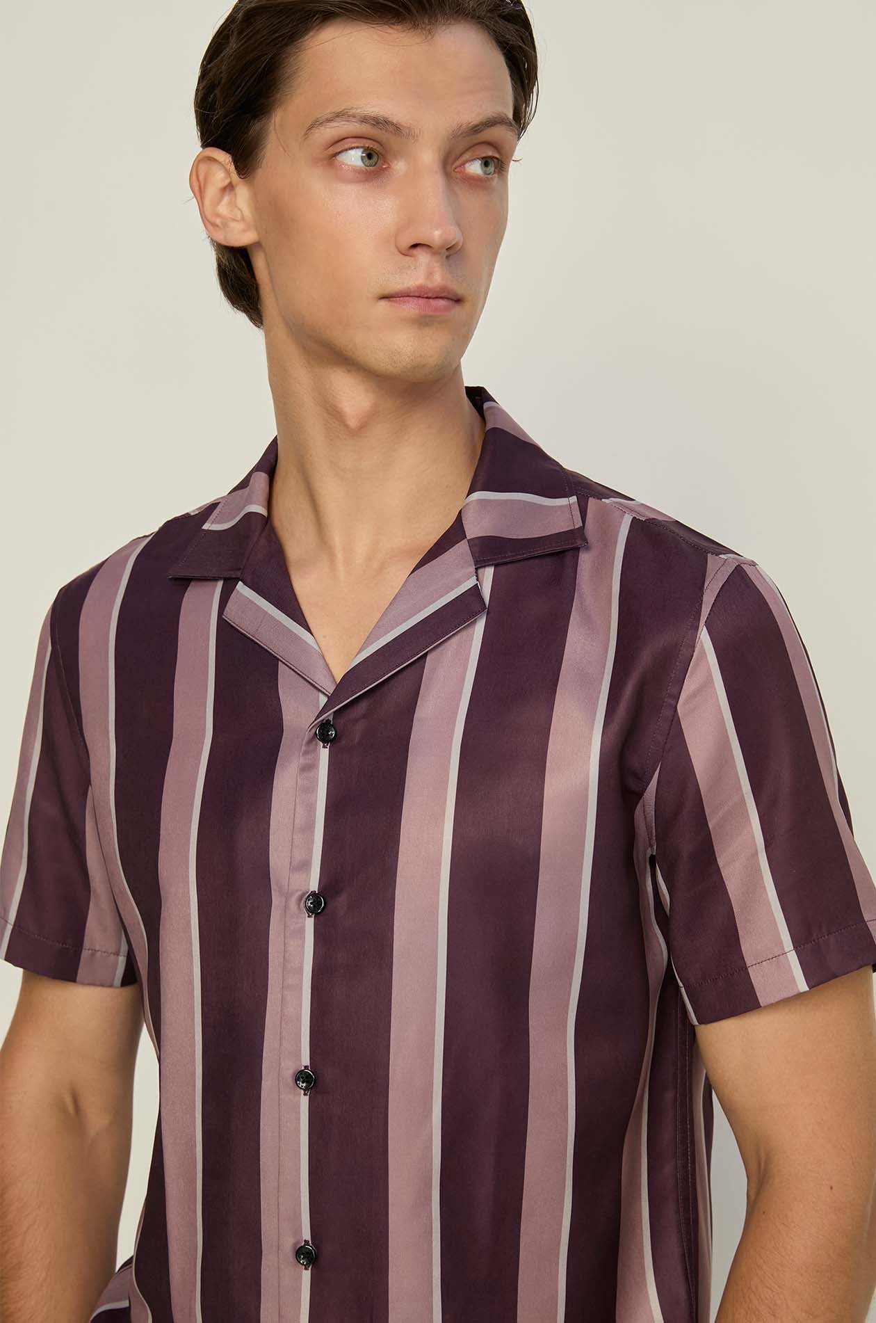 Vertical Striped Hawaii Shirt Dark Striped Brown