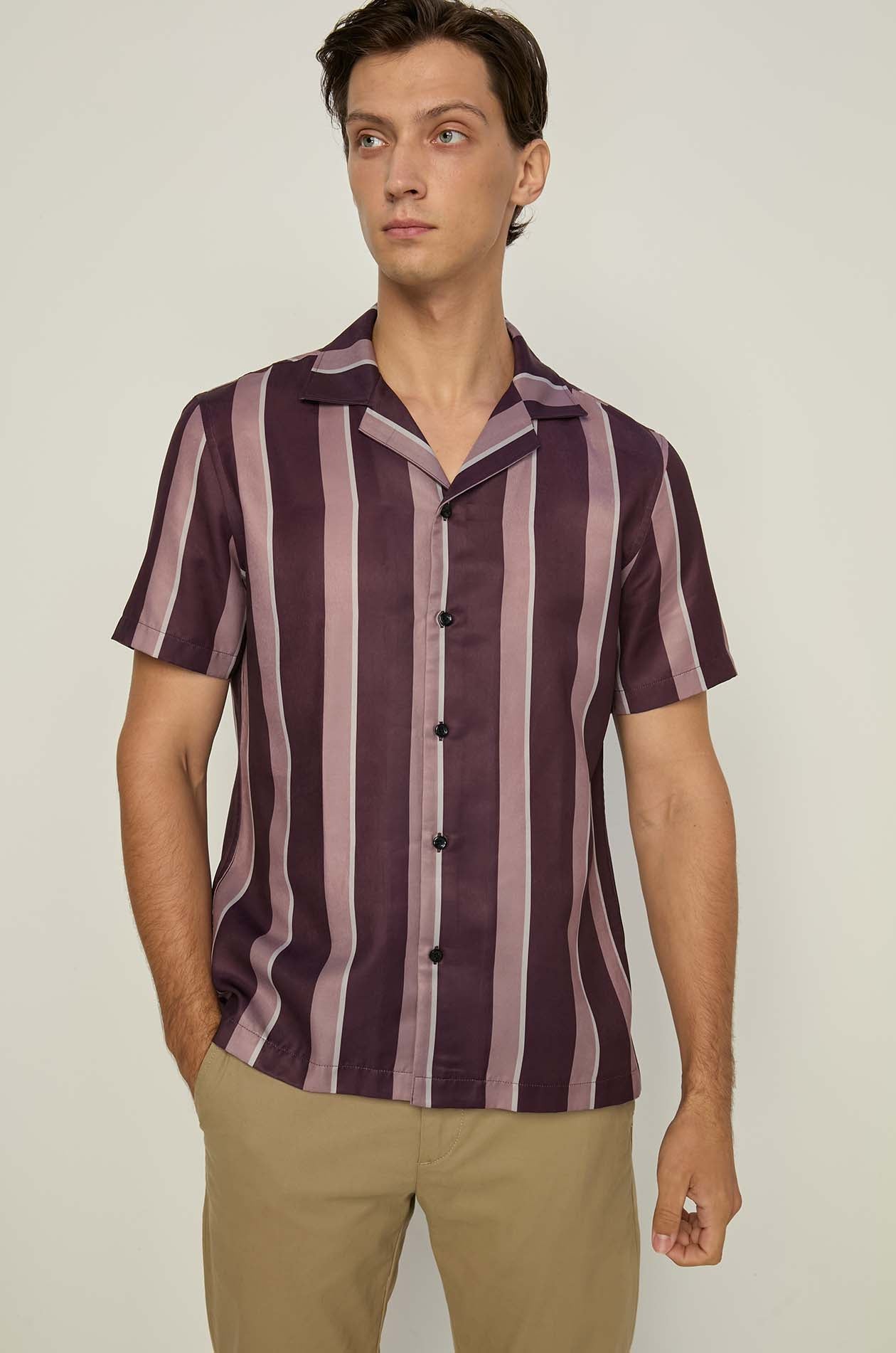Vertical Striped Hawaii Shirt Dark Striped Brown