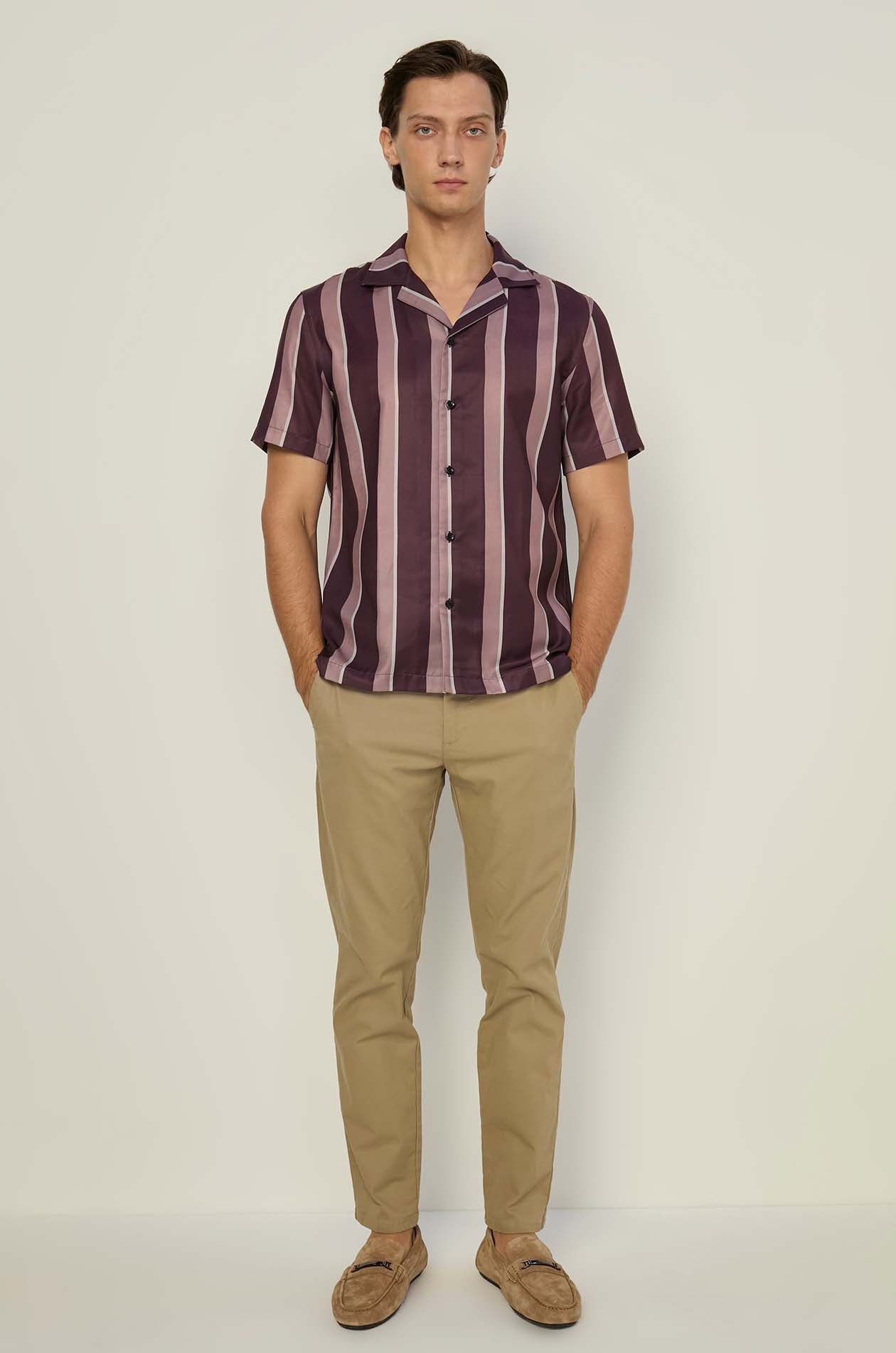 Vertical Striped Hawaii Shirt Dark Striped Brown