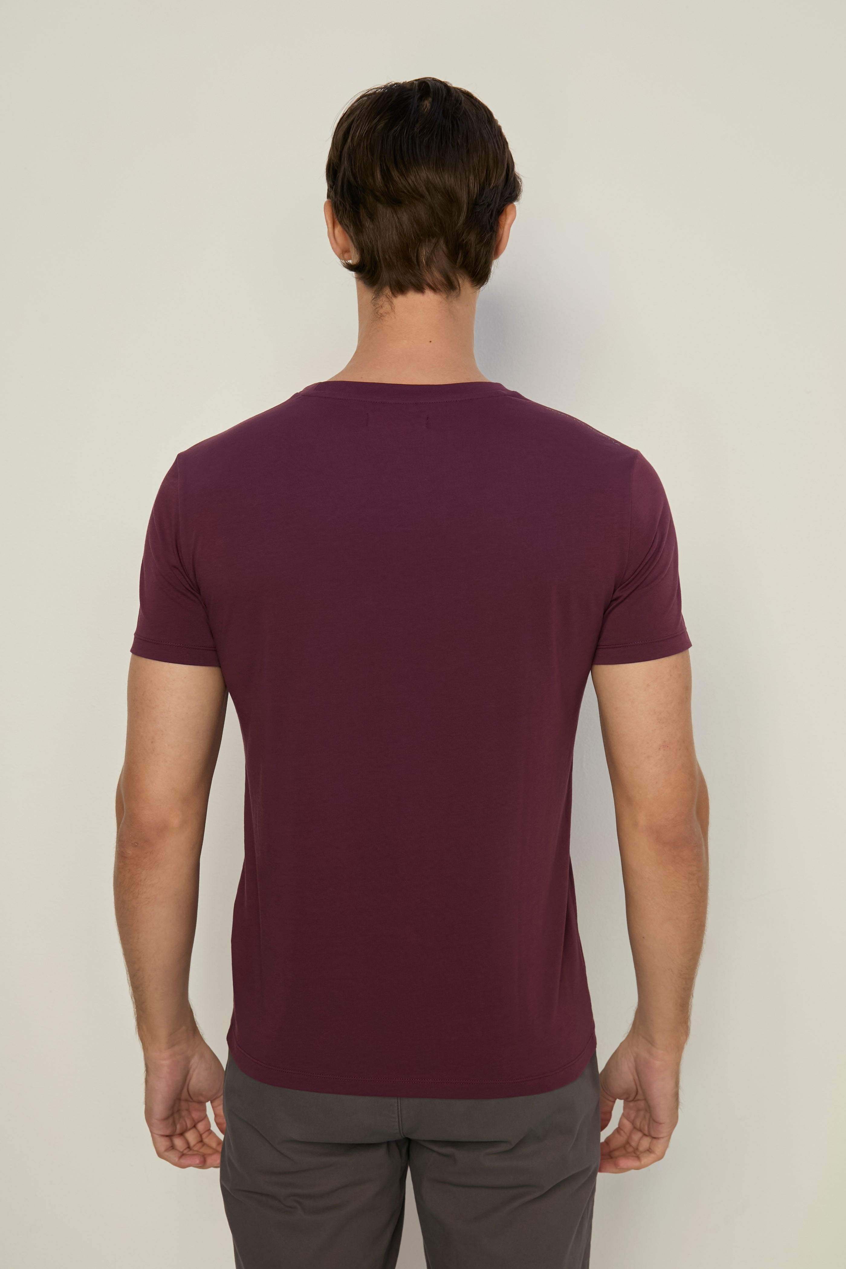 Round Neck Tee With Pocket Dark Red