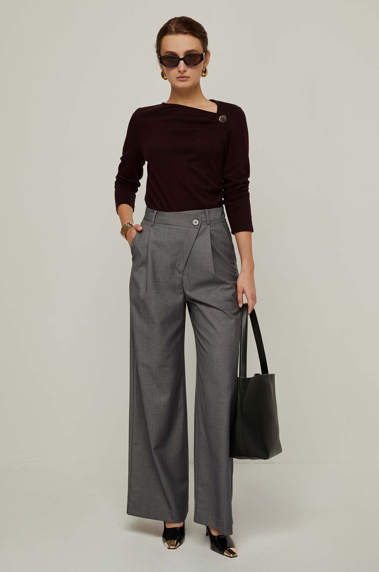 Asymmetric Long Sleeve Top Maroon