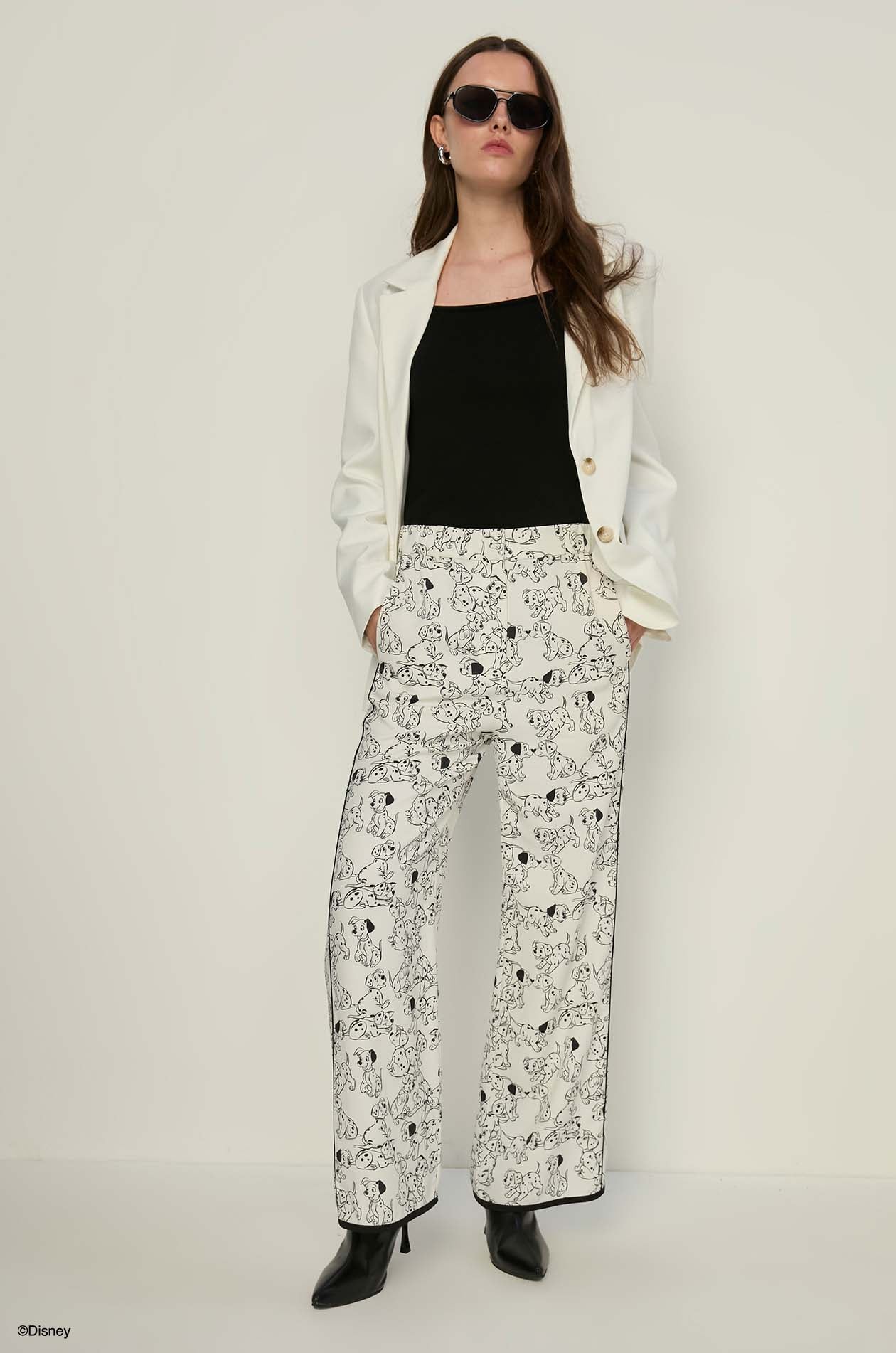 Dalmatians Wide Leg Pants Printed Off-White