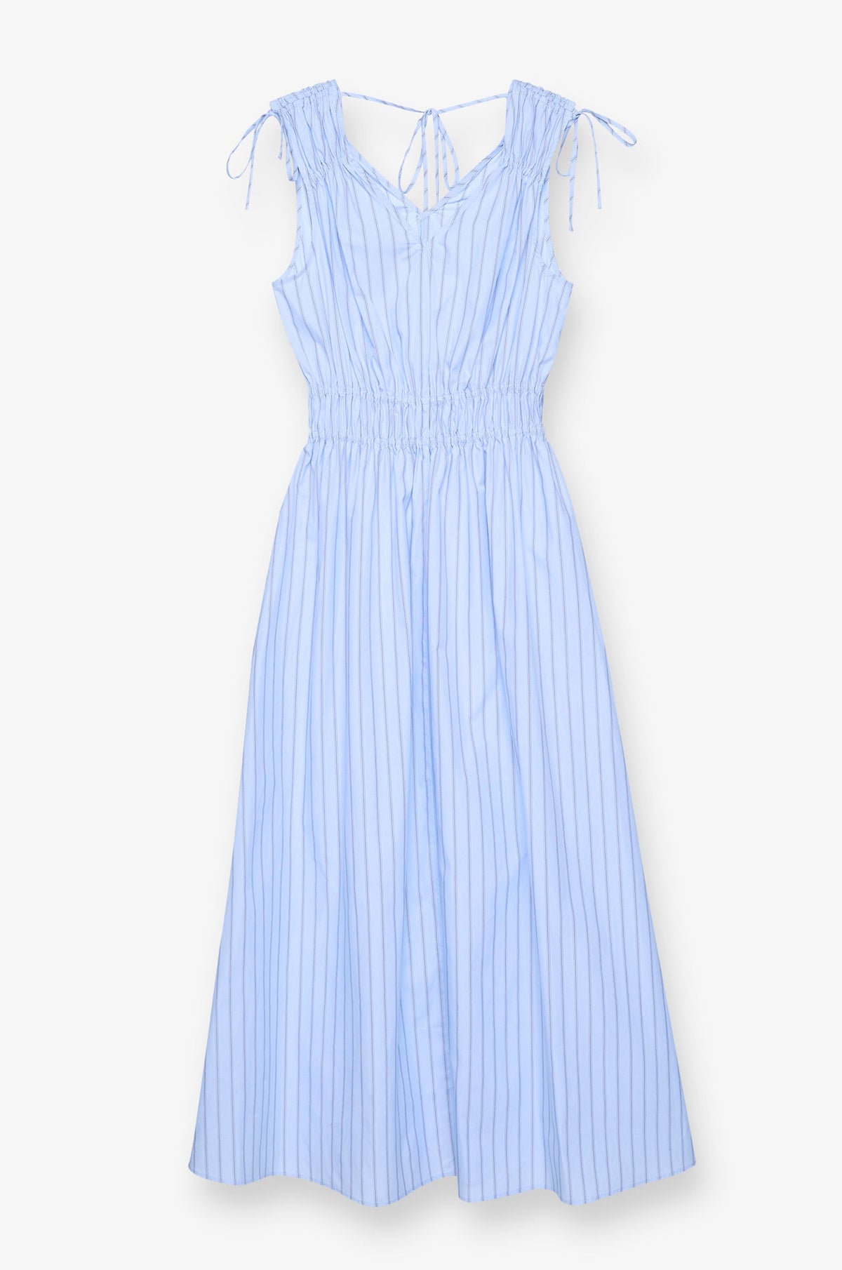 Gathered Tie-Shoulder Midi Dress Blue