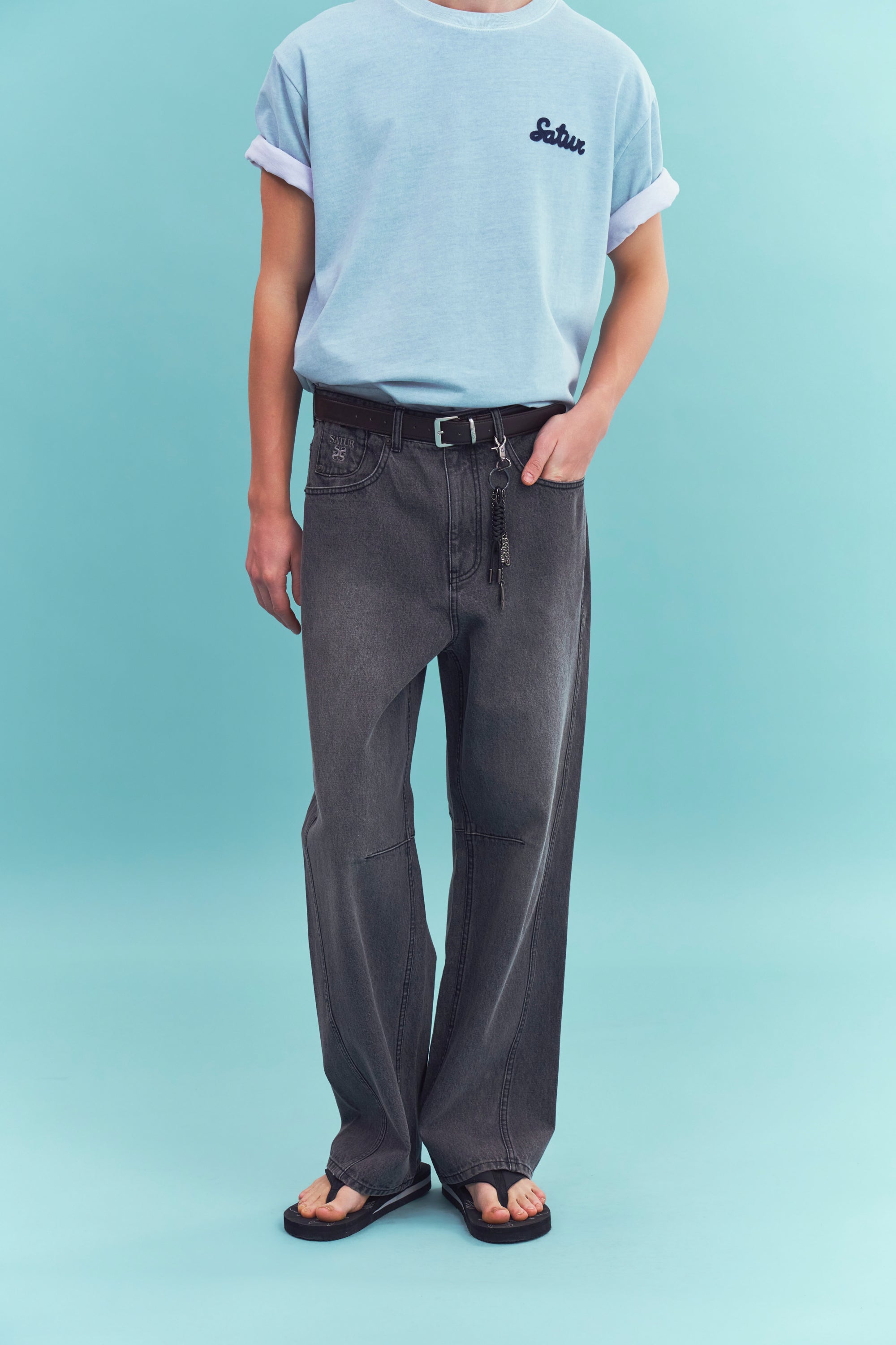(M) Barrel Fit Color Denim Pants Gray