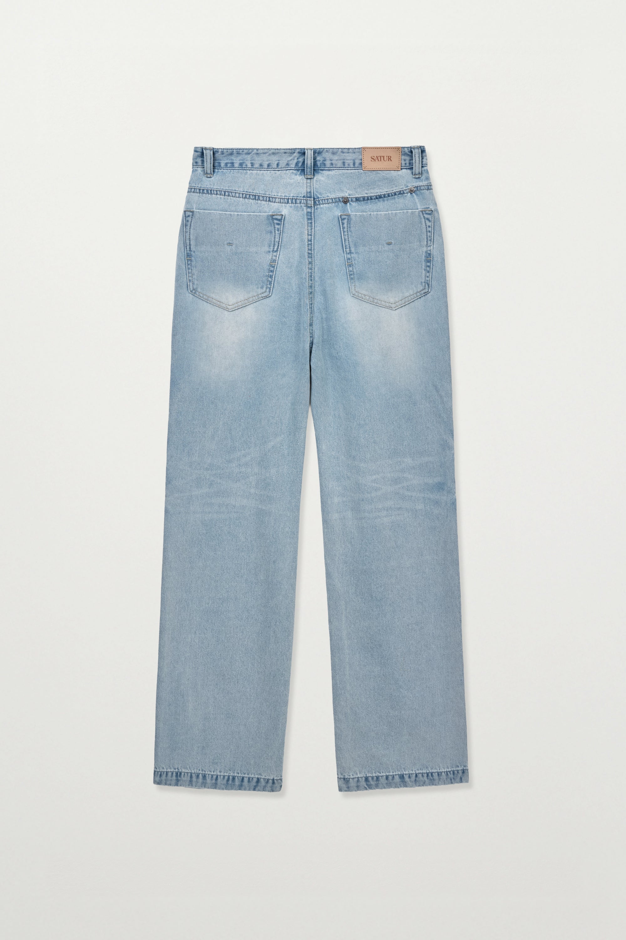 (W) Washed Relaxed Denim Pants Light Blue