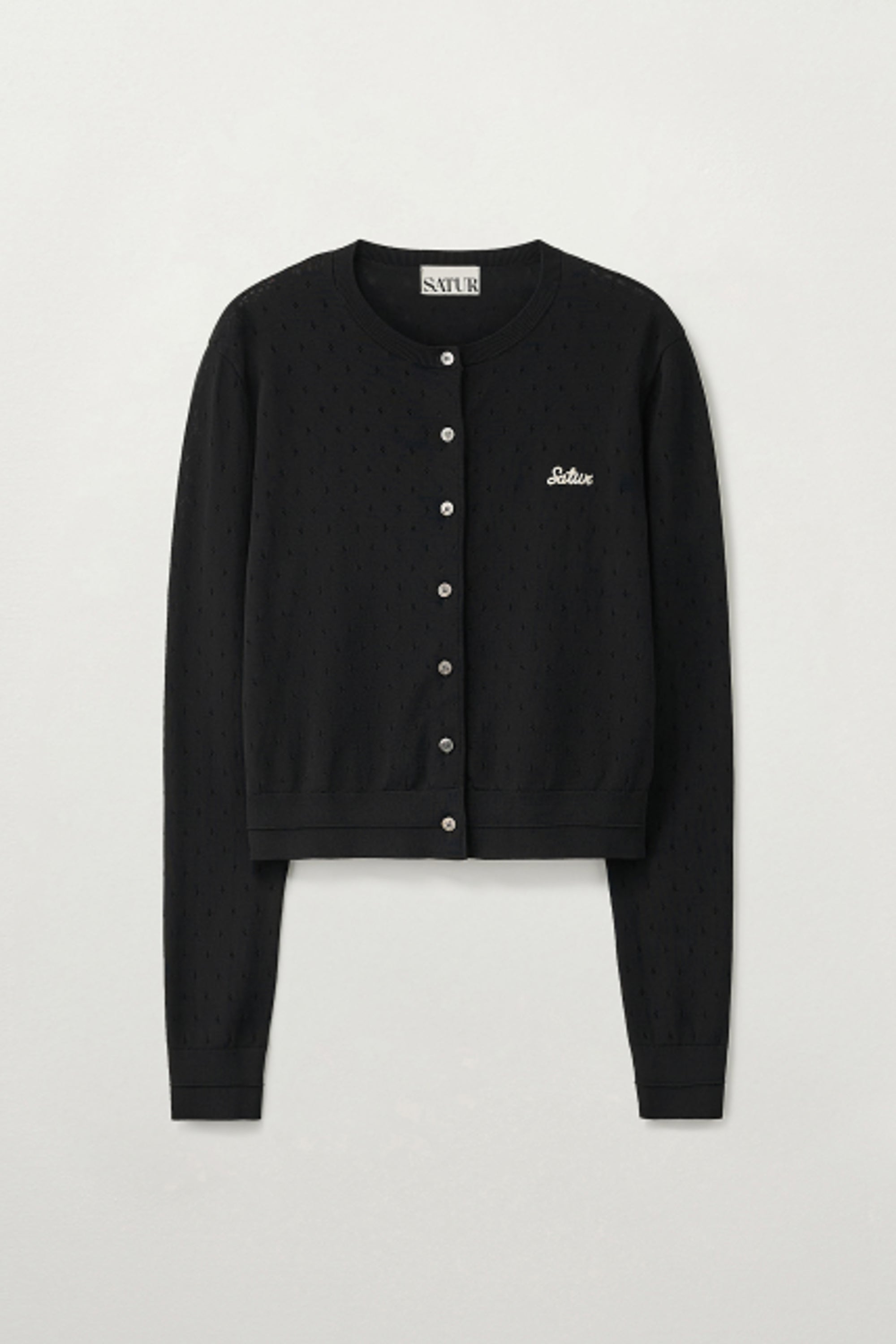 (W) Pointel Crew Neck Cardigan Black