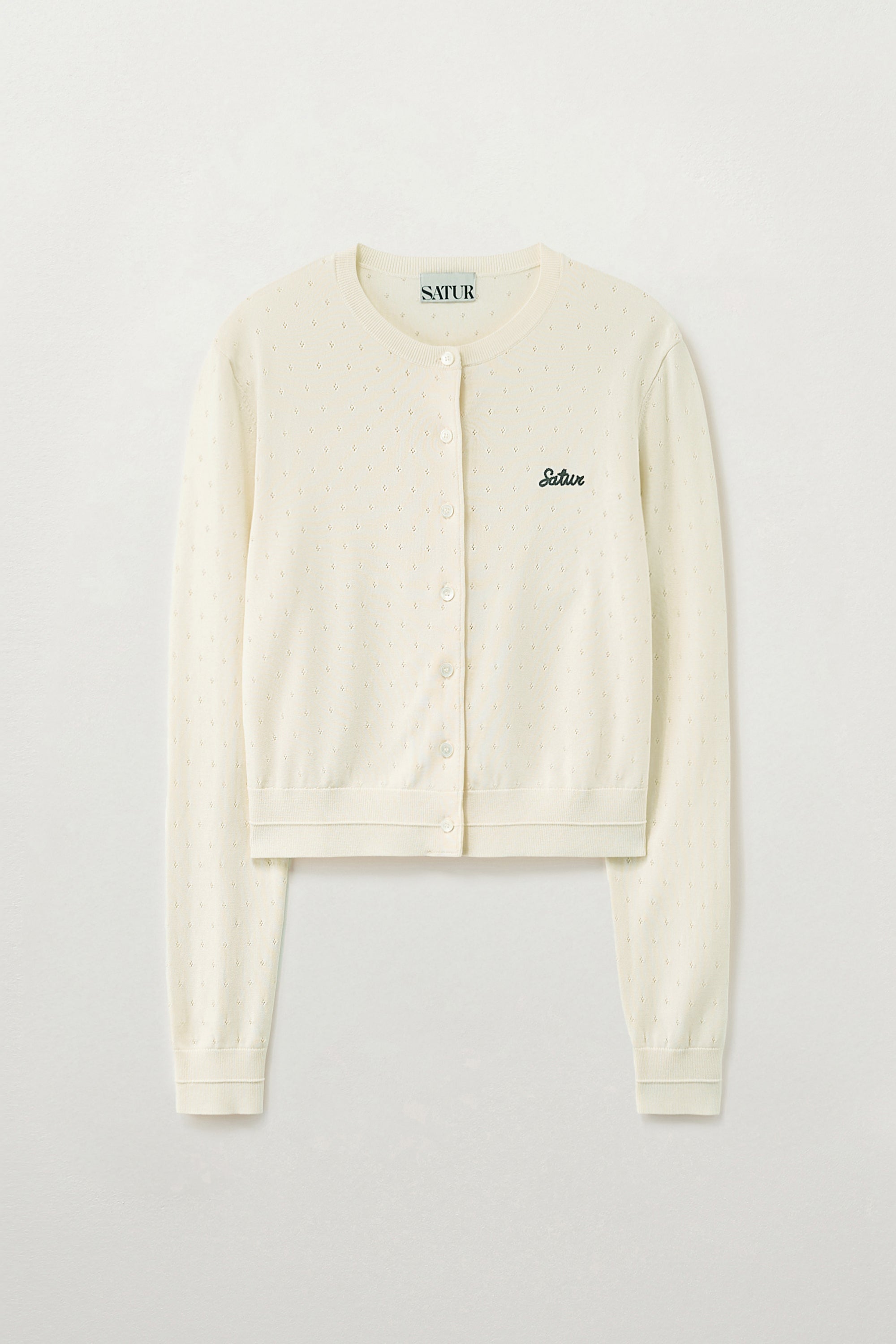 (W) Pointel Crew Neck Cardigan Cream