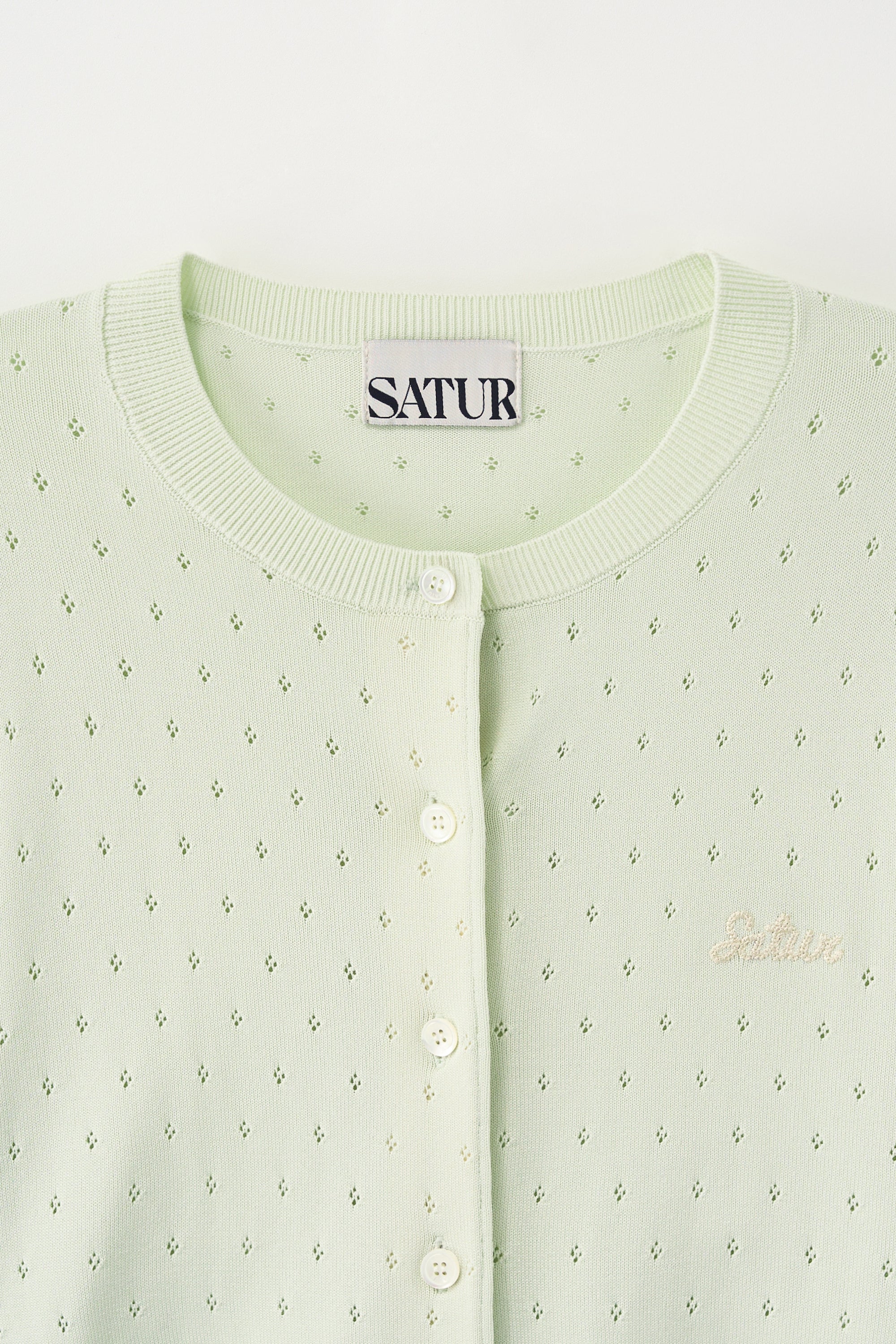 (W) Pointel Crew Neck Cardigan Mint