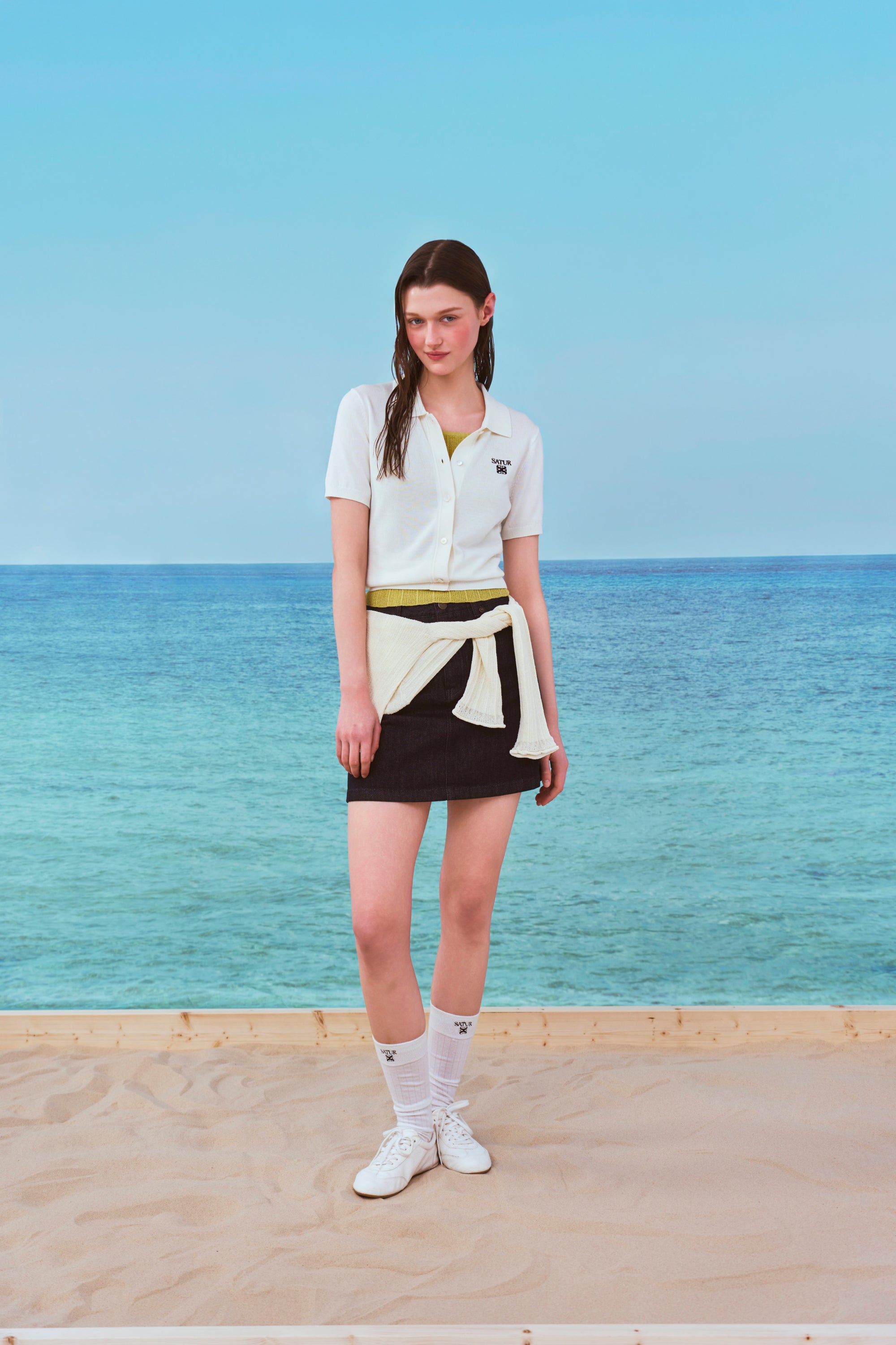 (W) Pocket Collar Cardigan White