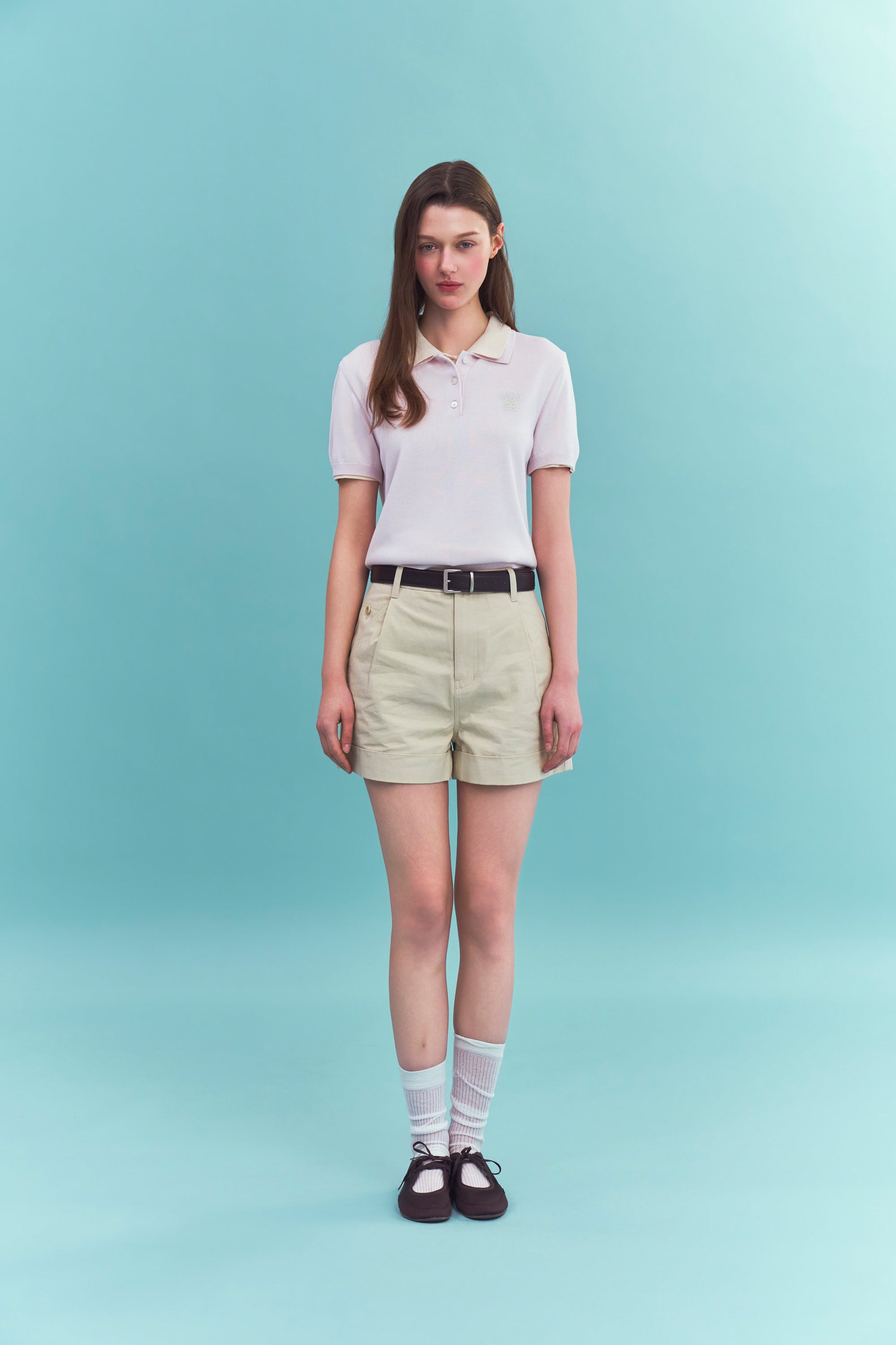 (W) Classic Collar Half Knit Pink