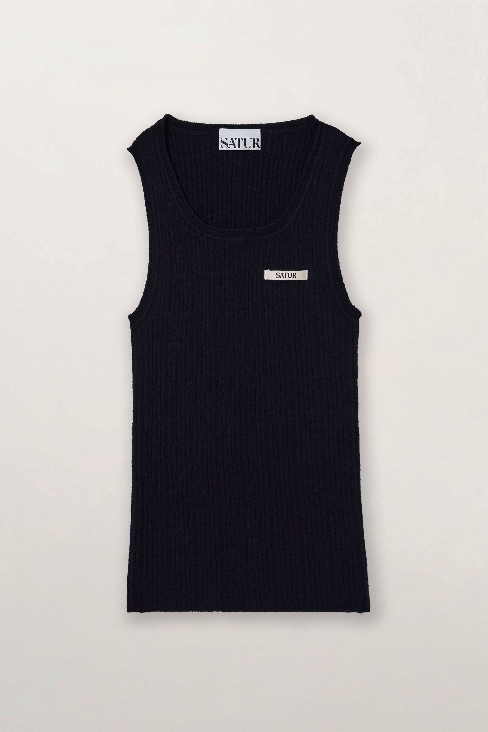 (W) Ribbed Sleeveless Tag Knit Black