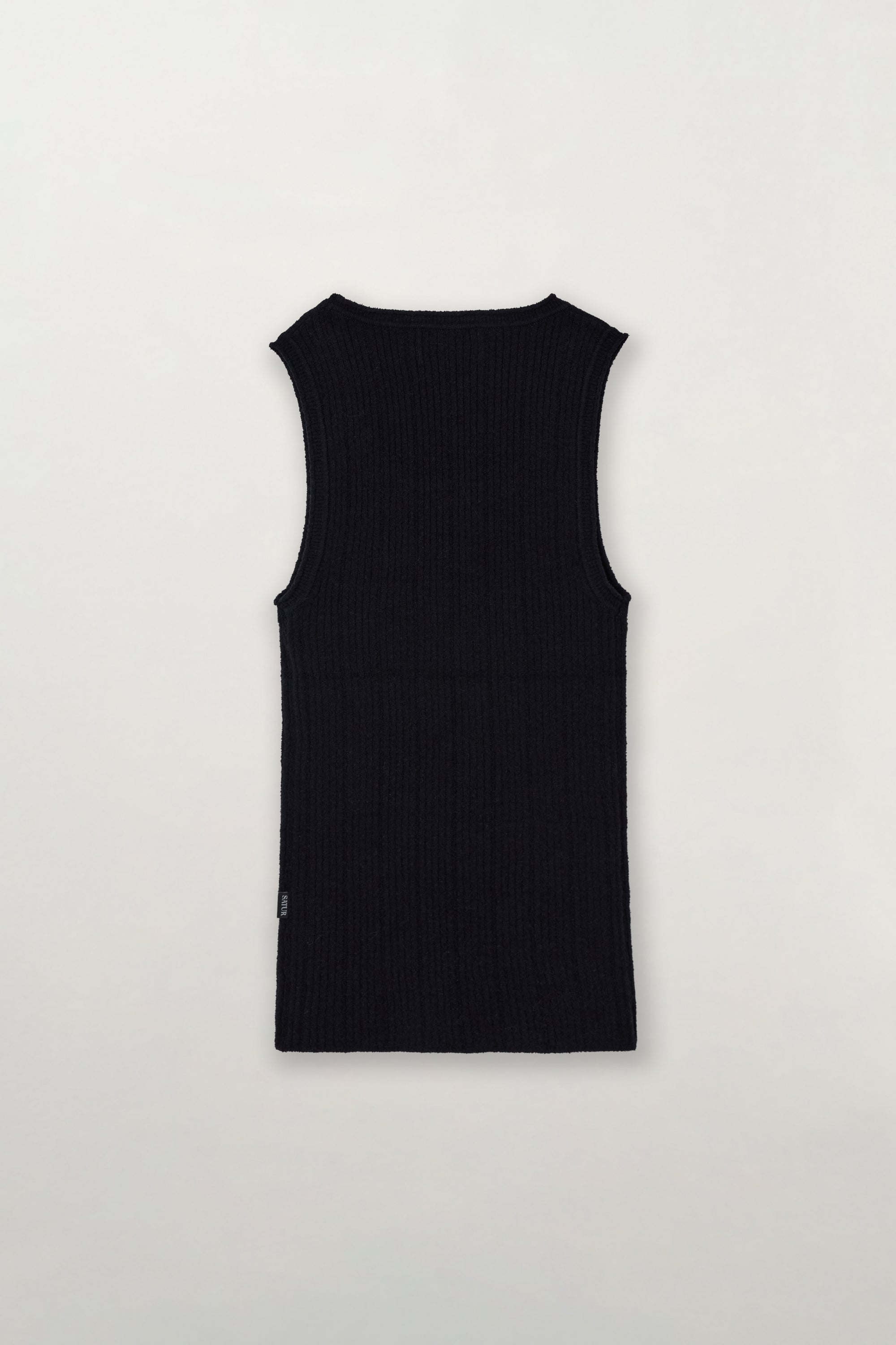 (W) Ribbed Sleeveless Tag Knit Black