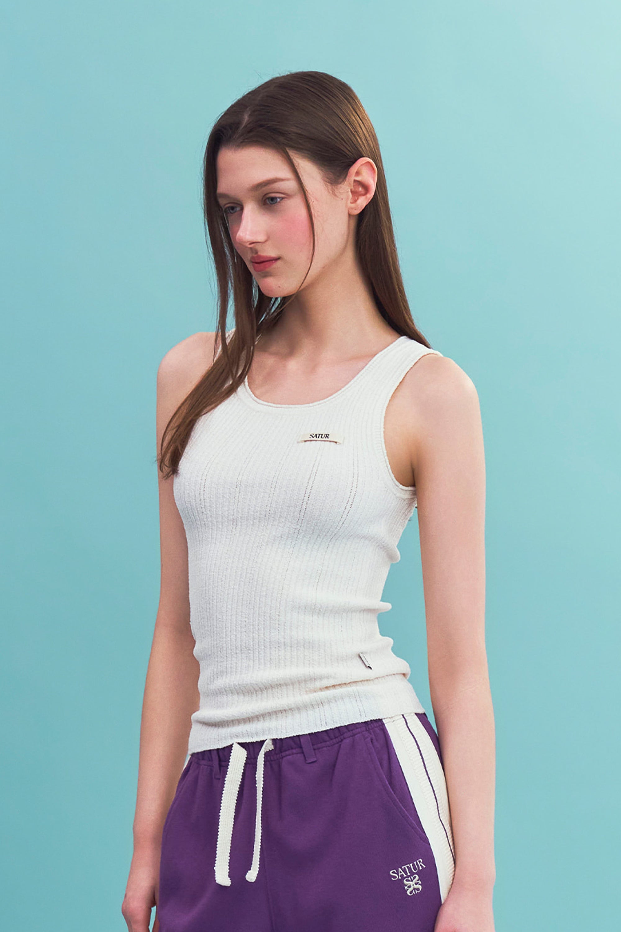 (W) Ribbed Sleeveless Tag Knit Cream