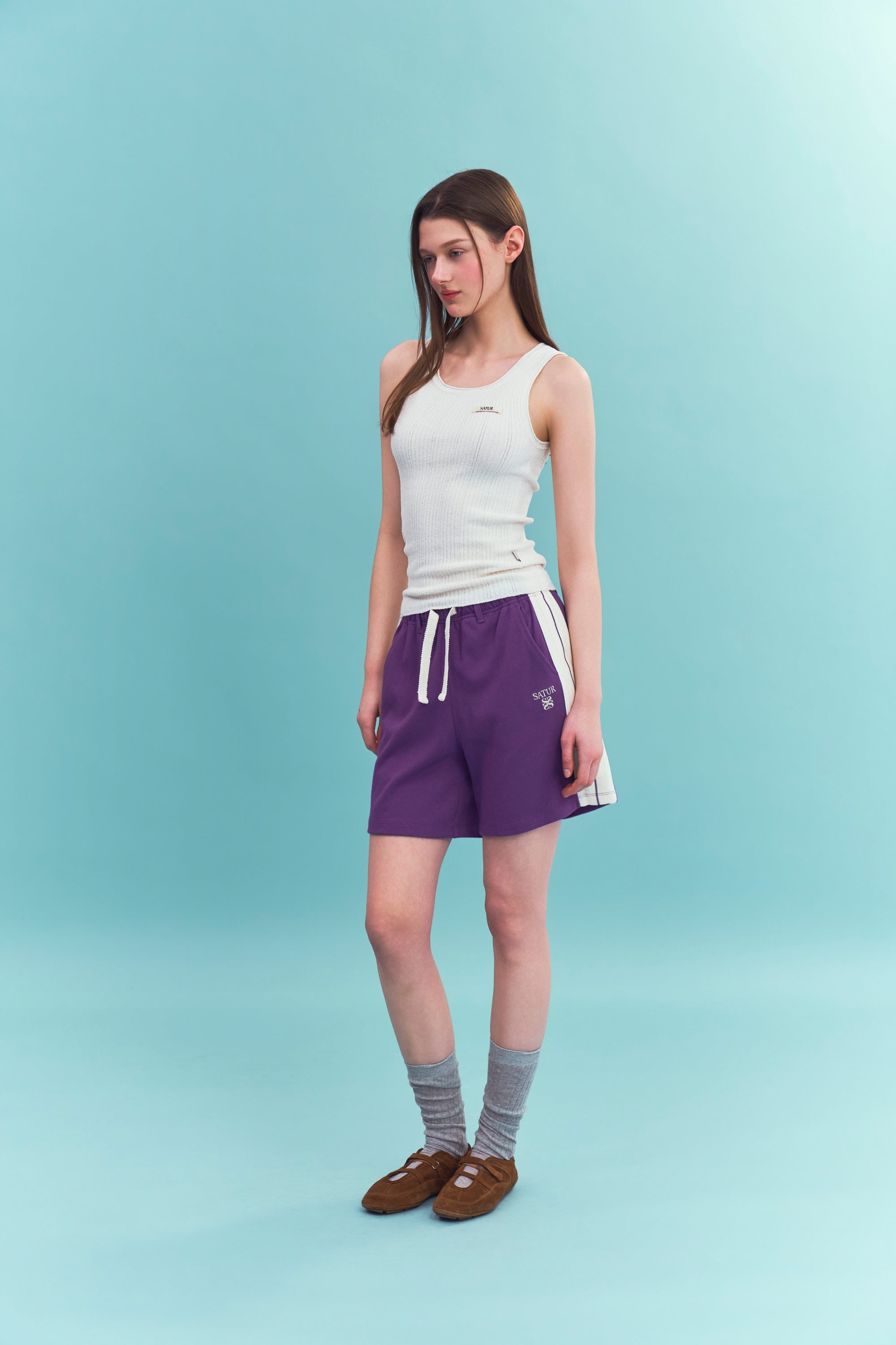 (W) Ribbed Sleeveless Tag Knit Cream