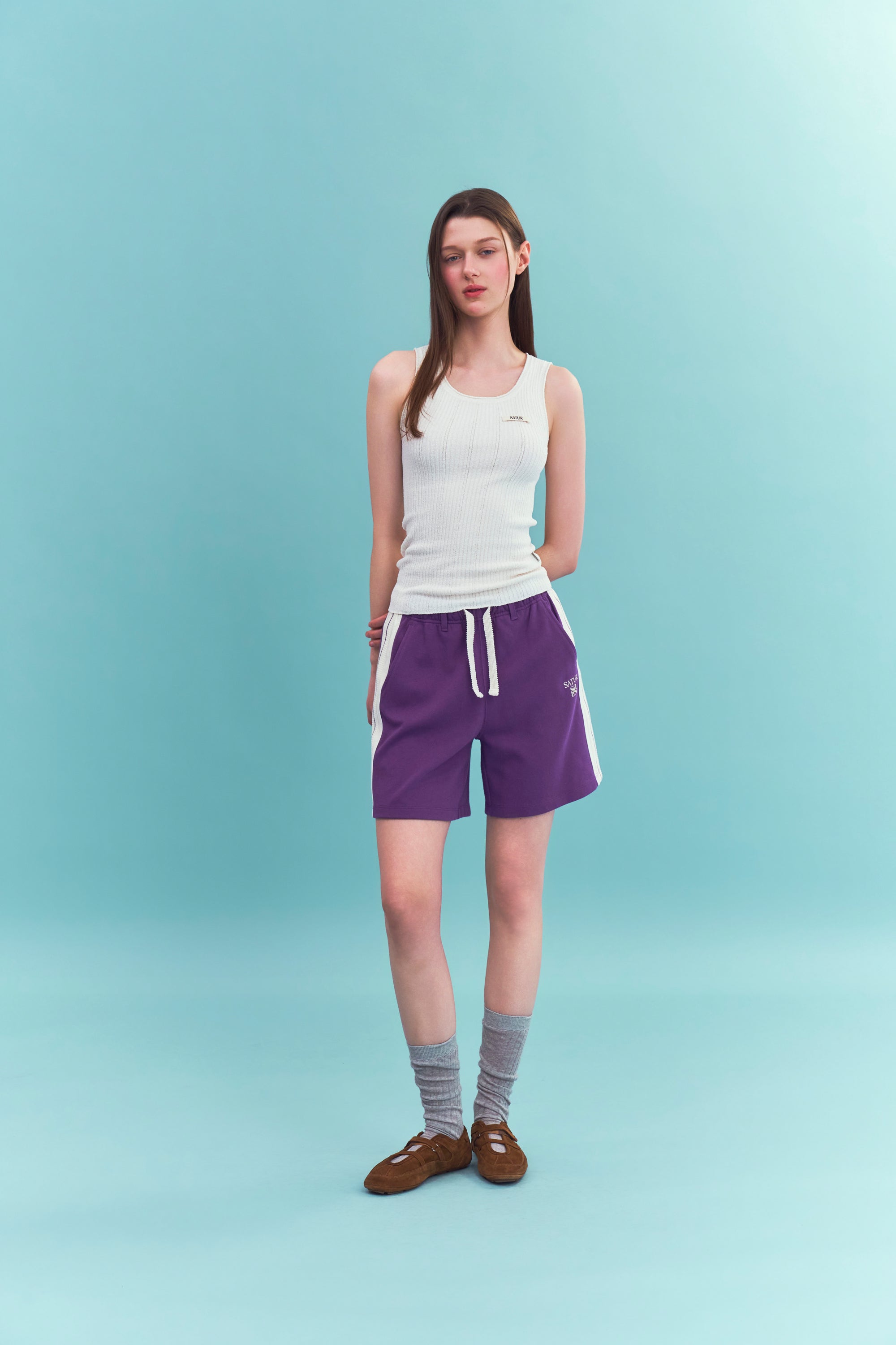 (W) Ribbed Sleeveless Tag Knit Cream