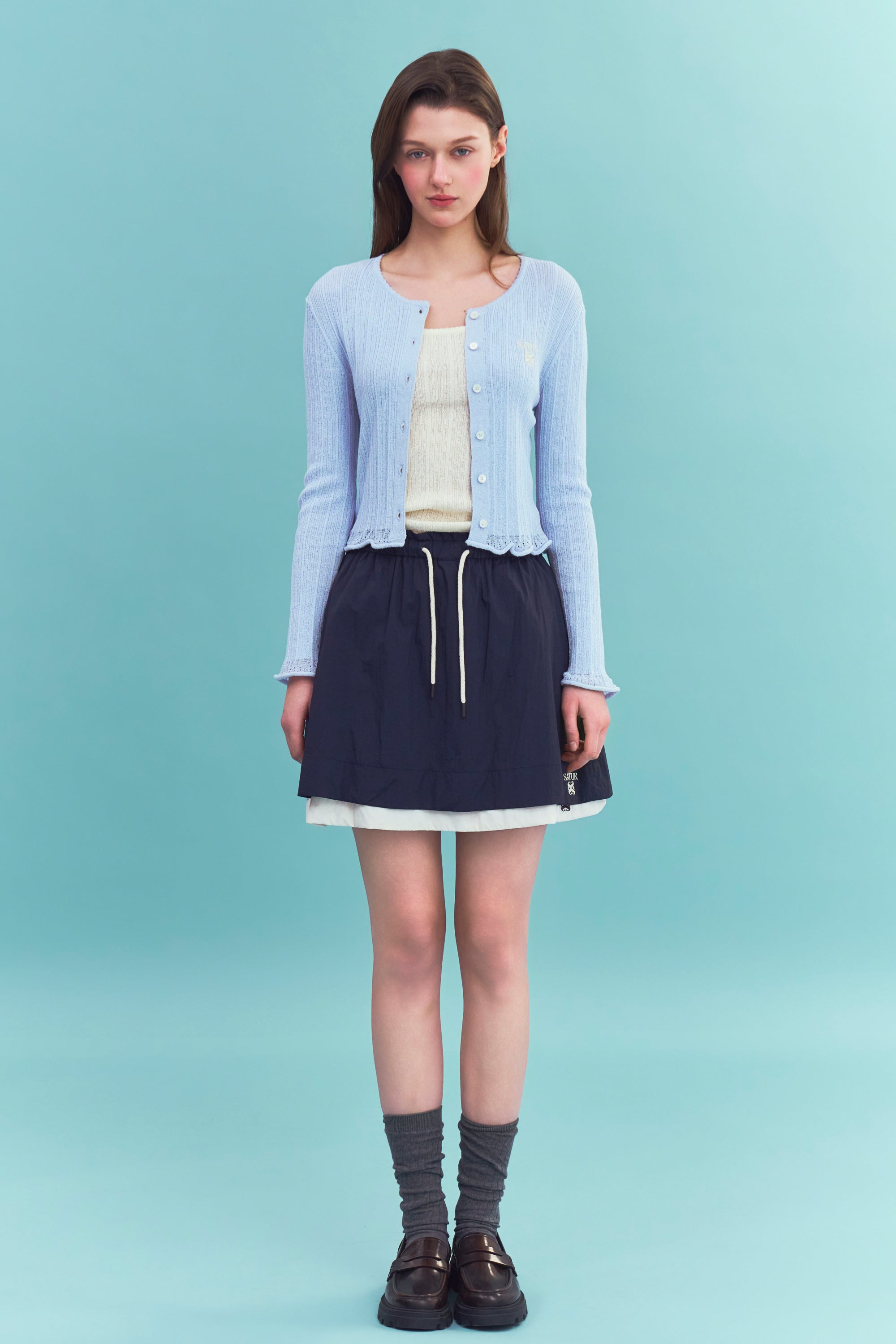 (W) Logo String Flared Skirt Navy