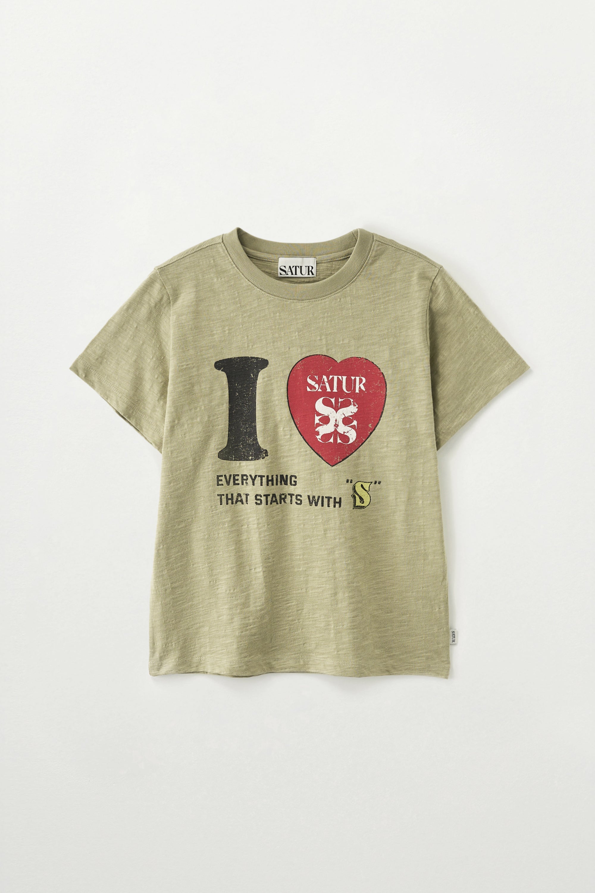 (W) I Love Graphic Rl Slub Tee Khaki