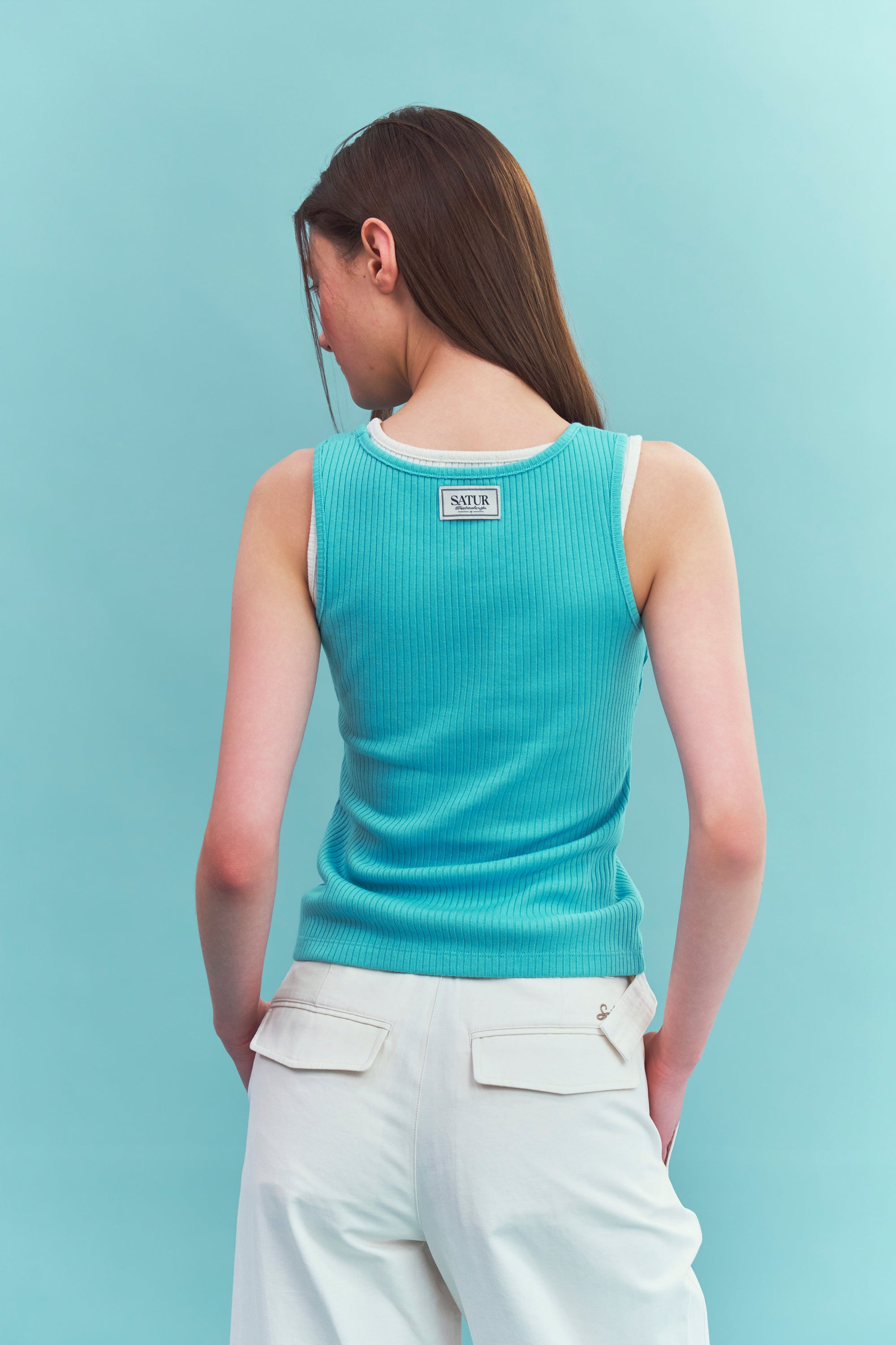 (W) Logo Ribbed Sleeveless Blue