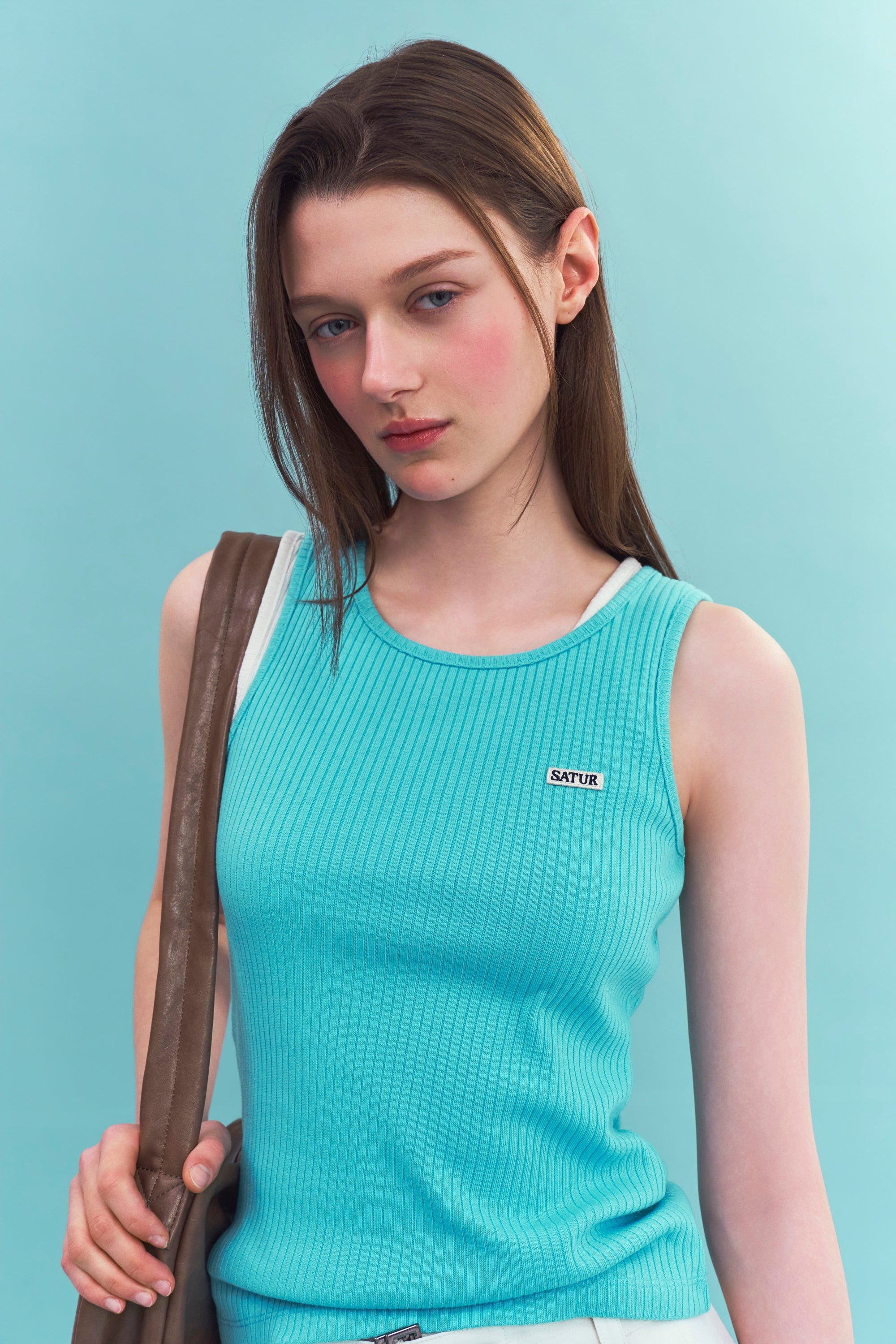 (W) Logo Ribbed Sleeveless Blue
