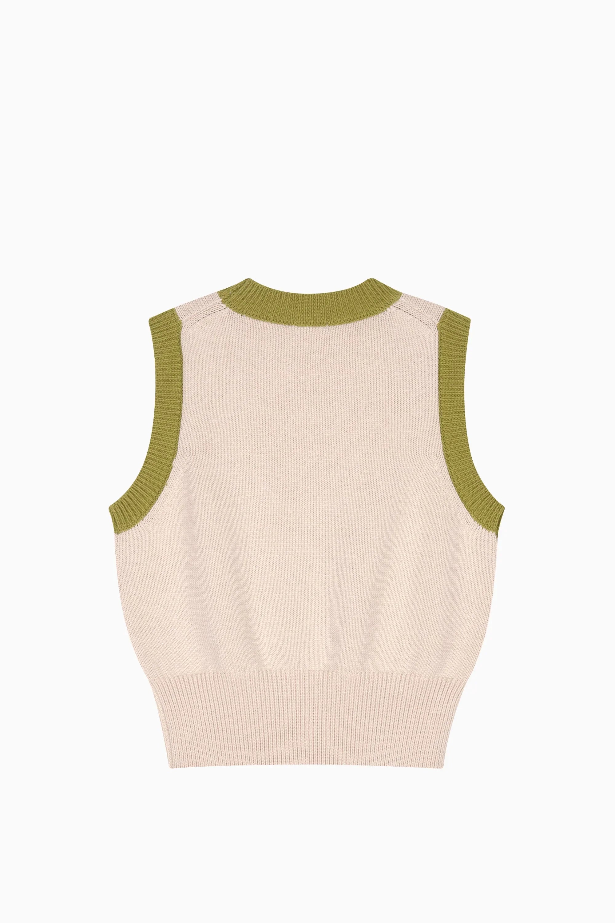 W Round Neck Knit Vest Beige