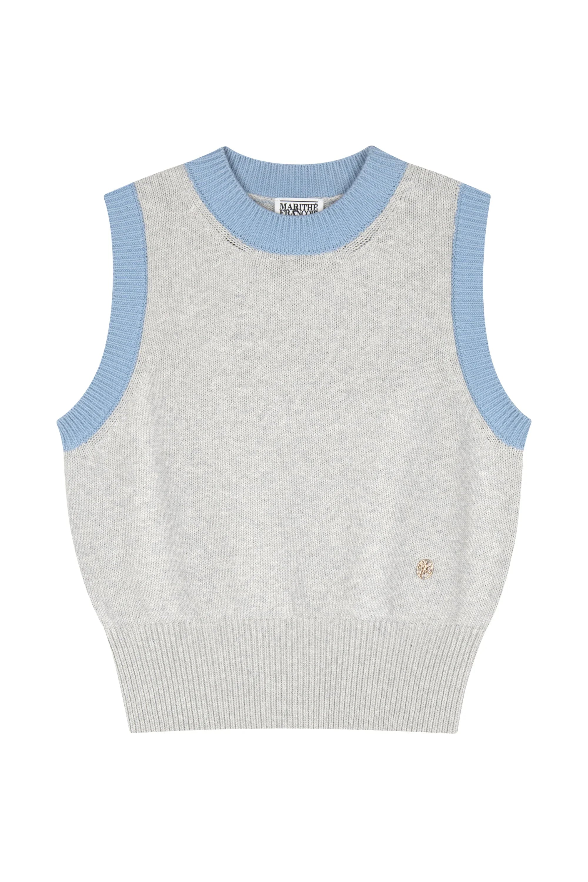 W Round Neck Knit Vest Gray