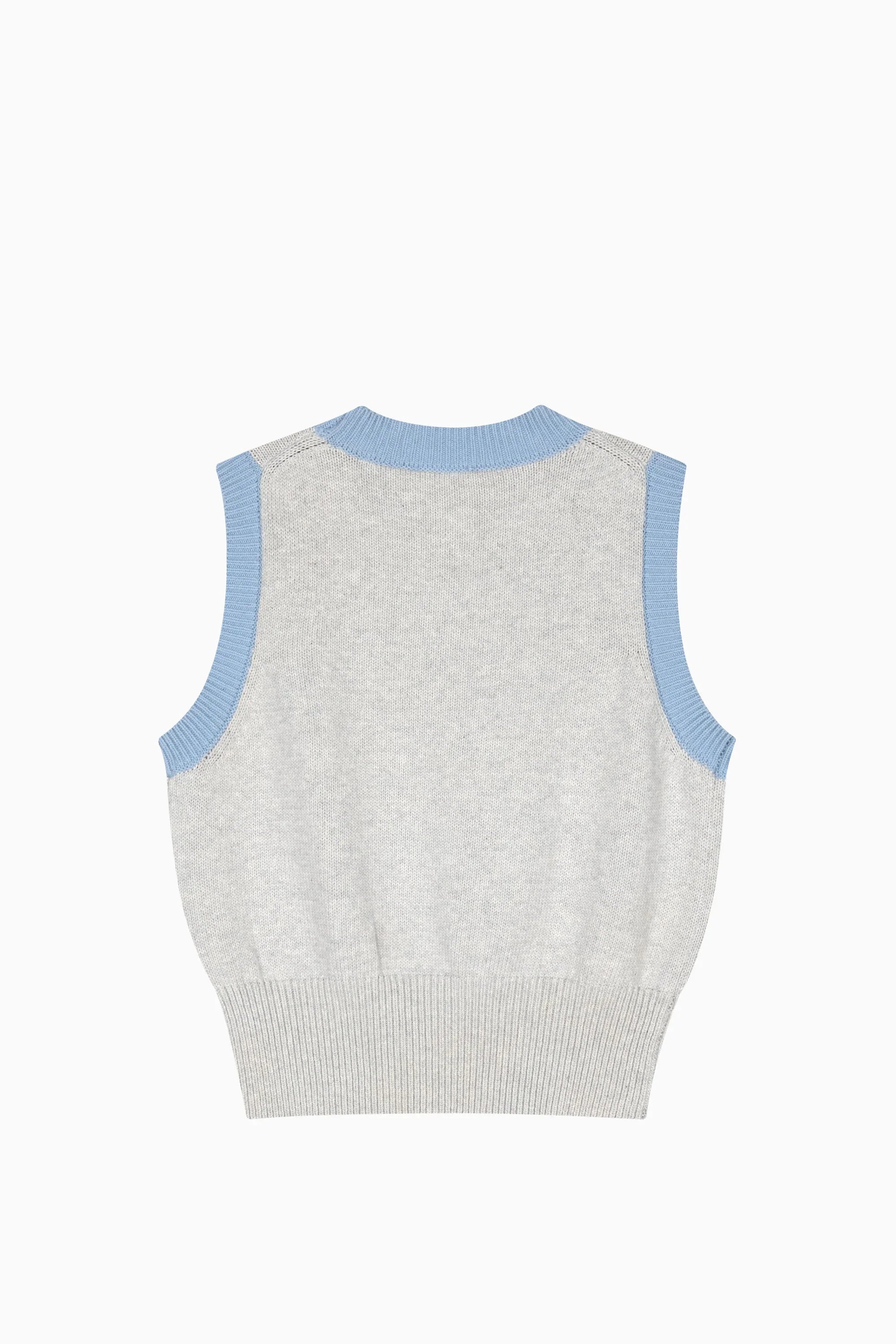 W Round Neck Knit Vest Gray
