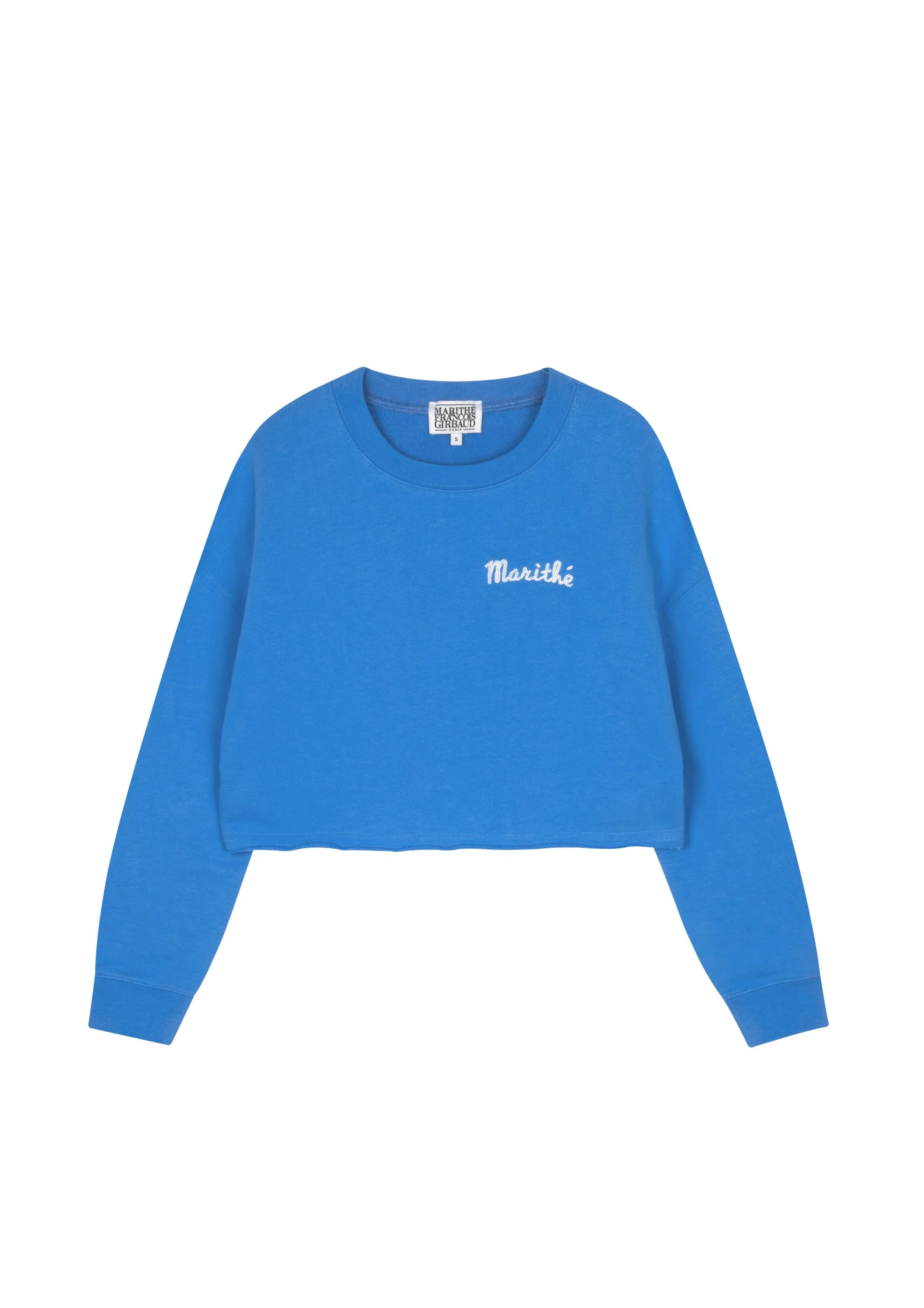 W Raw Cut Crop Swaetshirt Blue