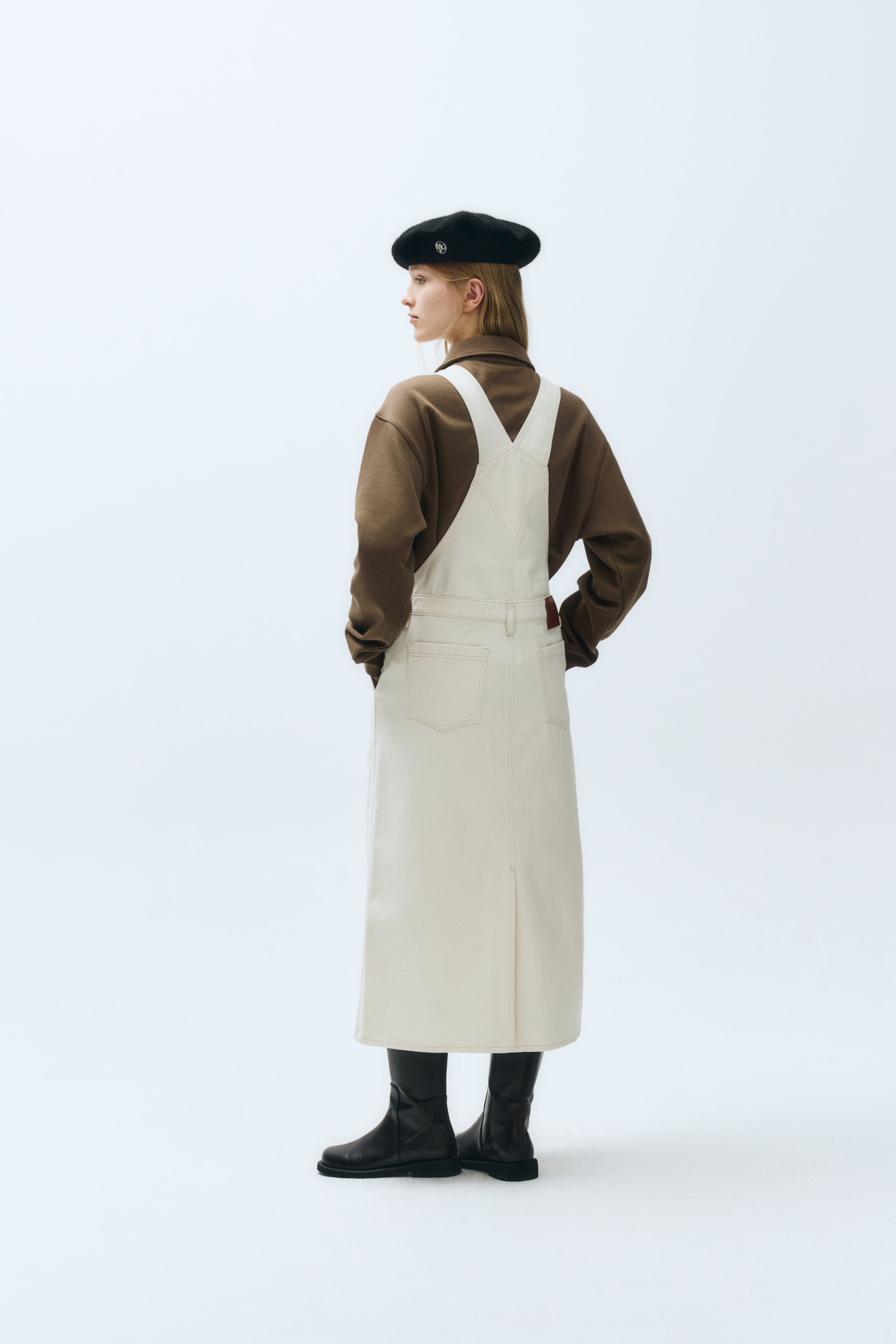 Circle Logo Embroidery Wool Beret Black