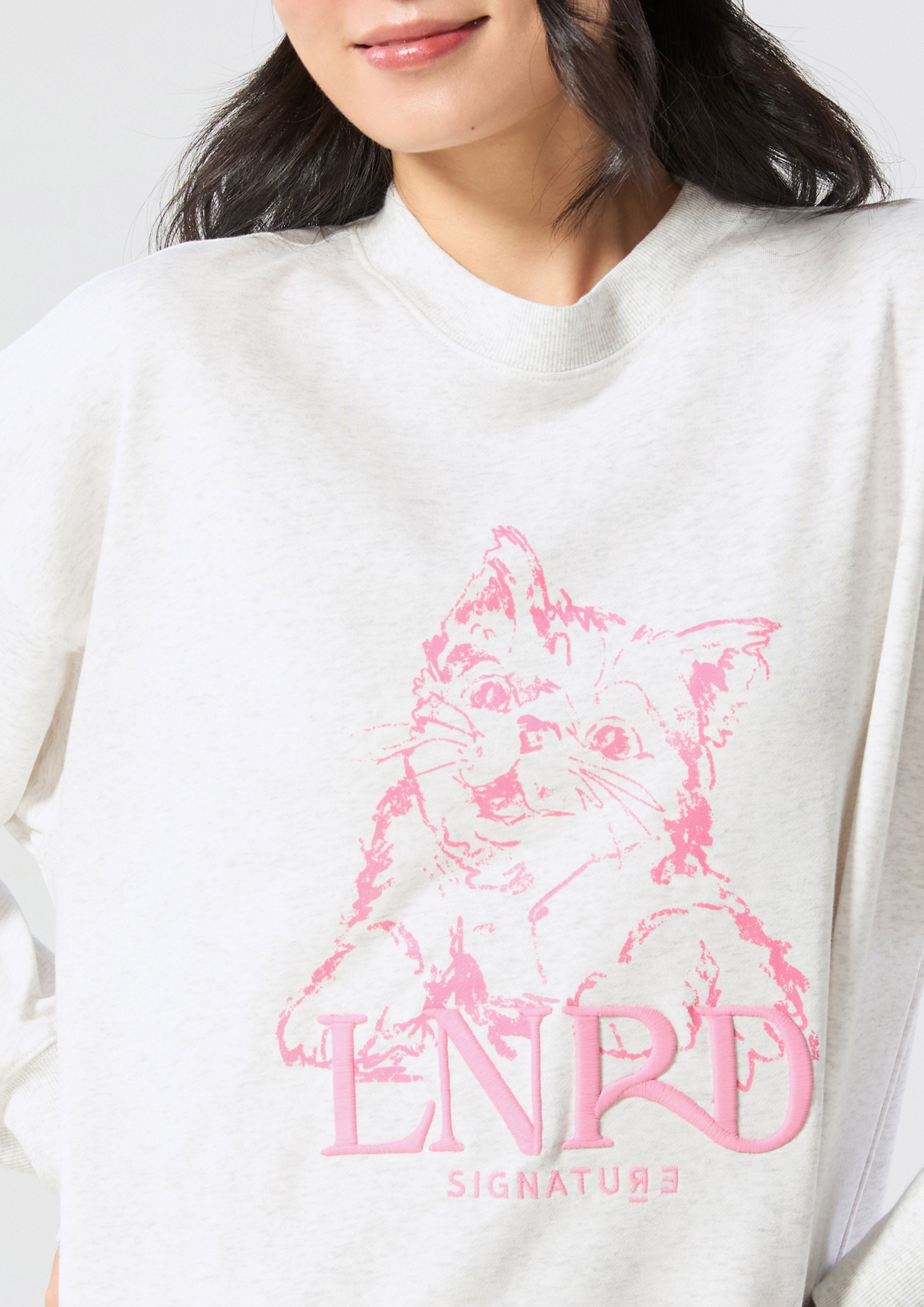 Cat Print With Logo Embroidery Pullover Lnrd Signature Light Grey