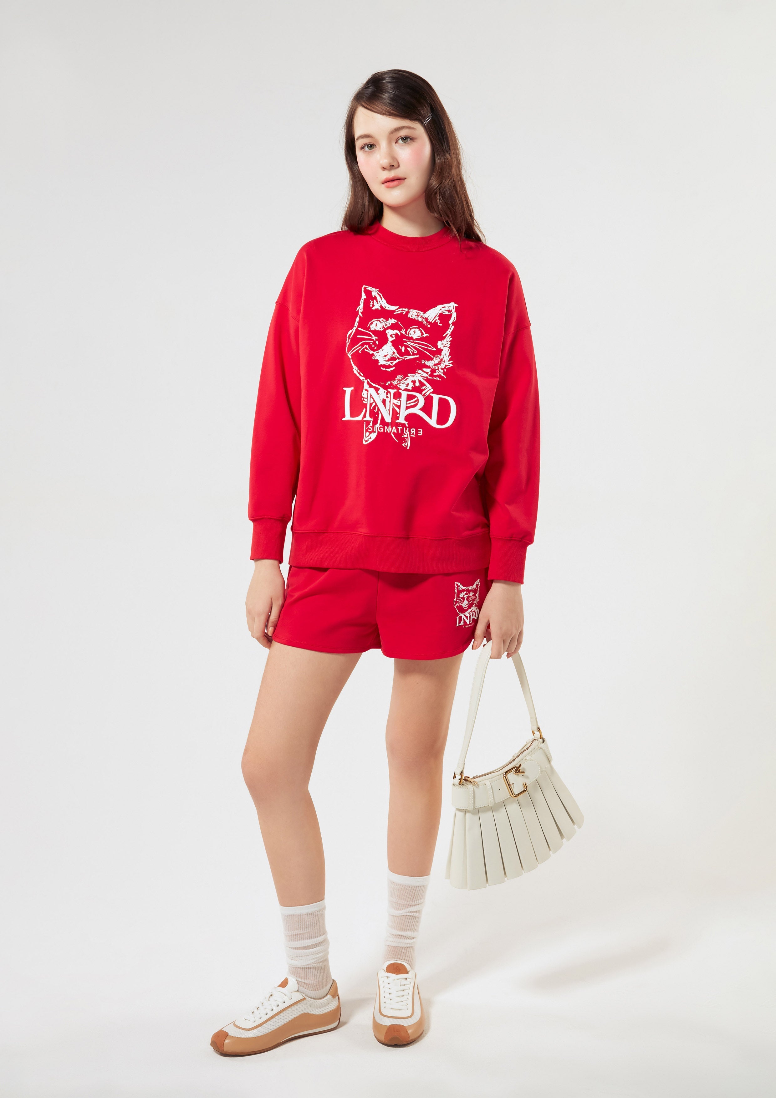 Cat Print With Logo Embroidery Pullover Lnrd Signature Red