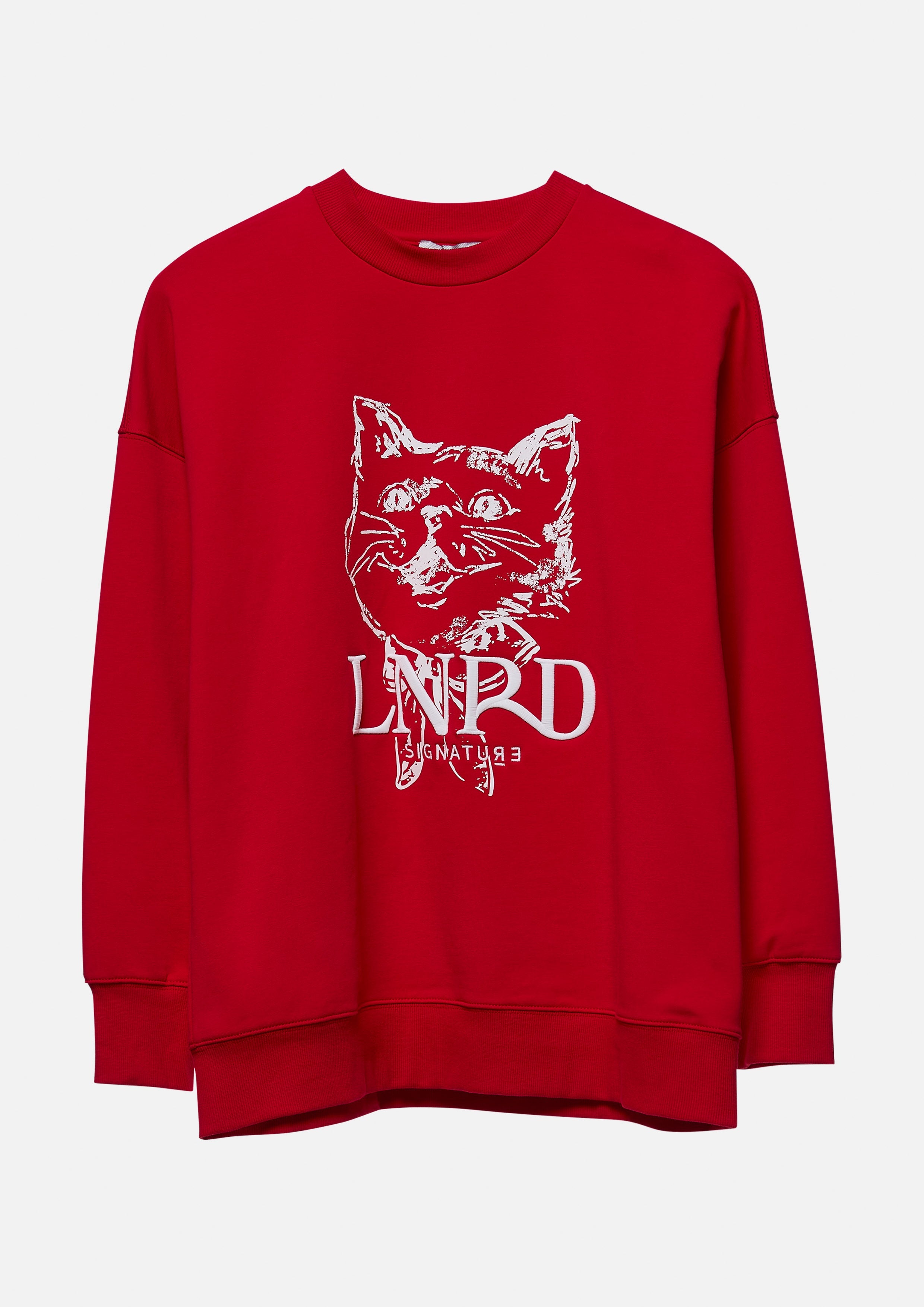 Cat Print With Logo Embroidery Pullover Lnrd Signature Red