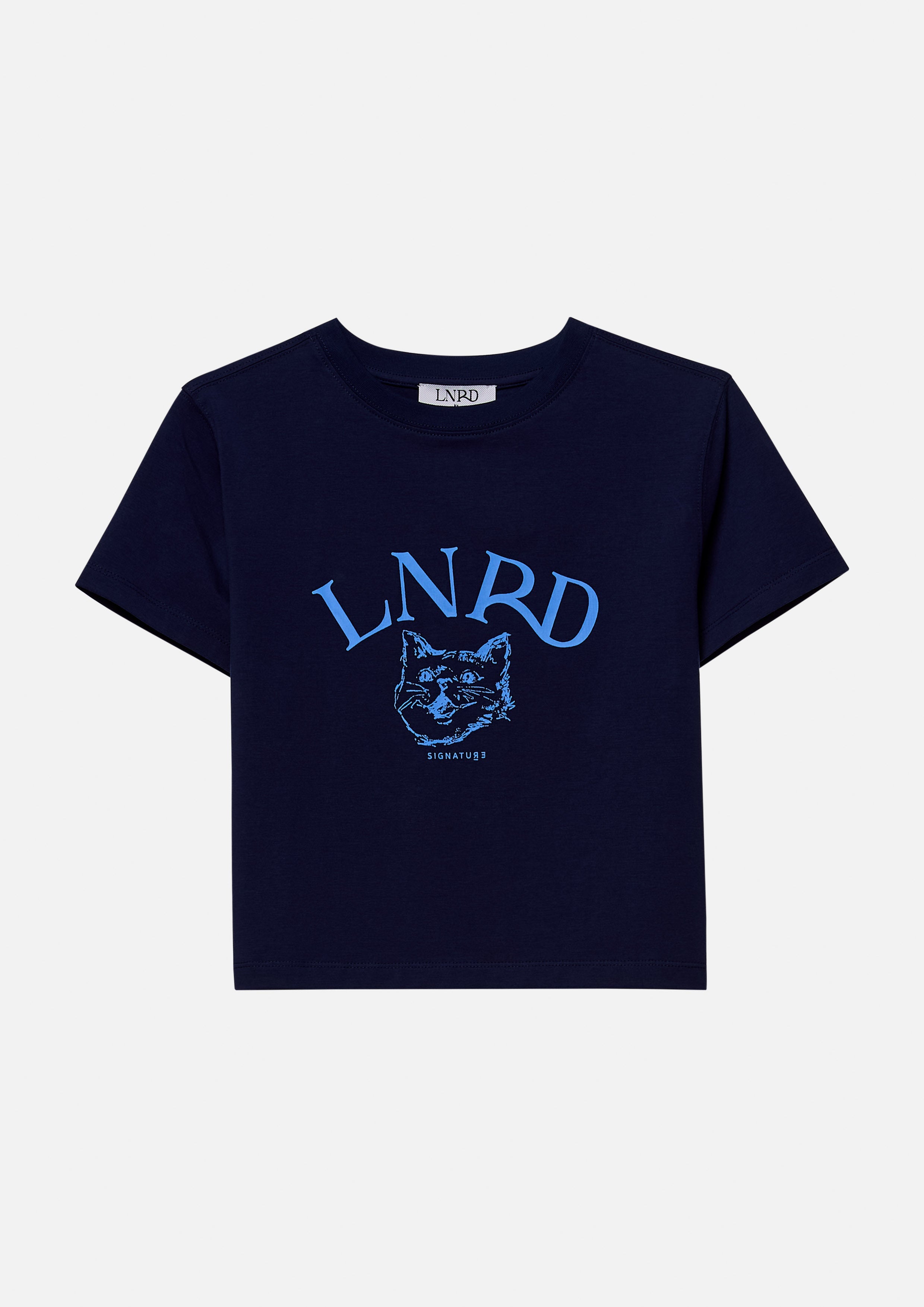 เสื้อครอปแขนสั้น พิมพ์ลายแมวและโลโก้ คอลเลกชัน LNRD Signature